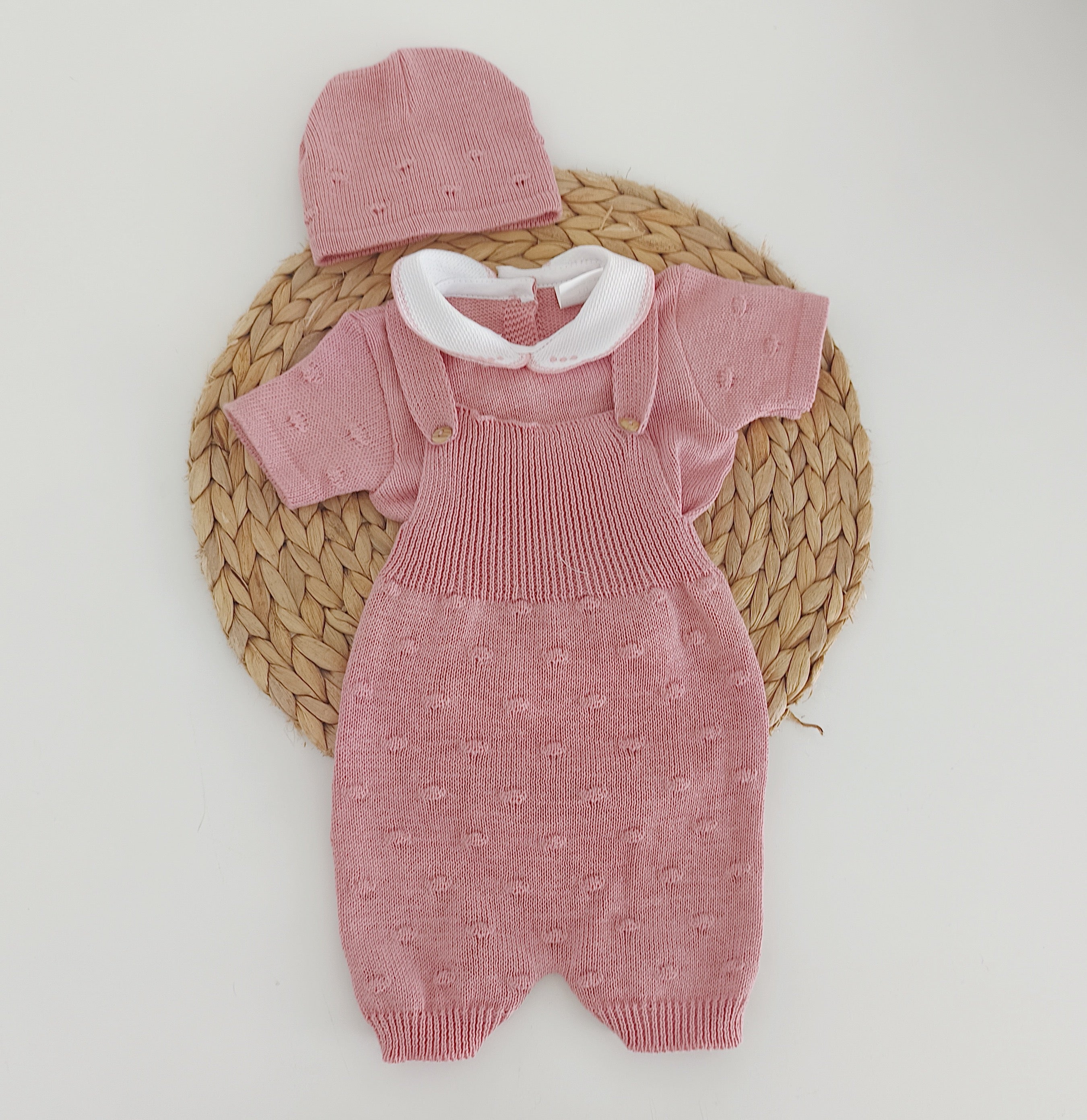 Macacão com camisola de malha Algodão relevos com Gorro Rosa Velho