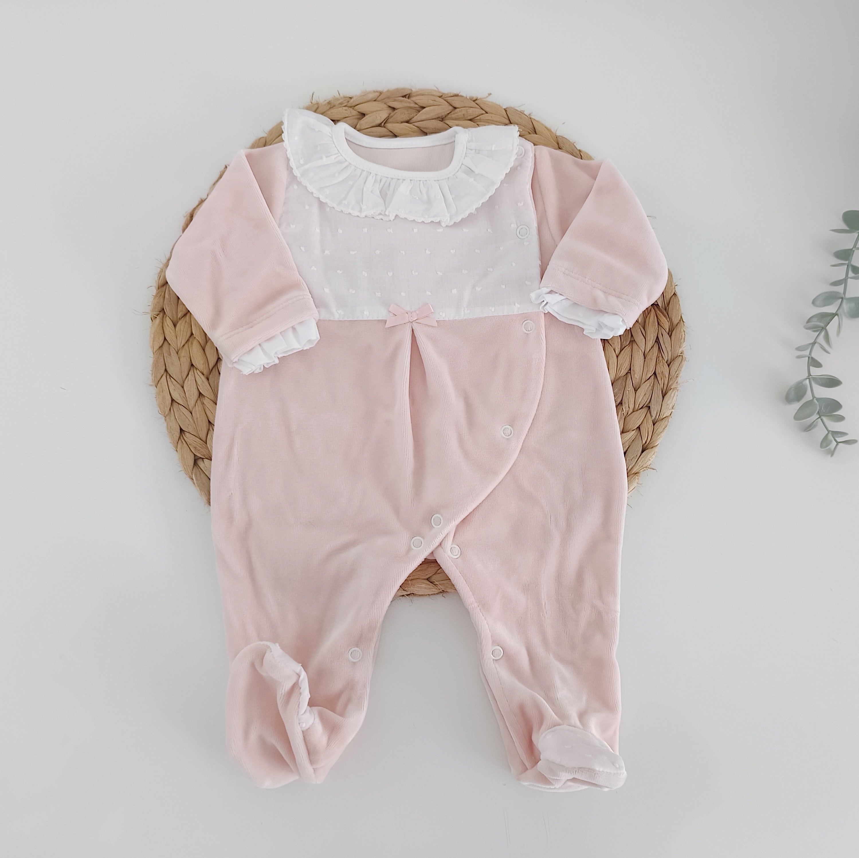 Babygrow Veludo com gola e Peitilho Rosa Velho