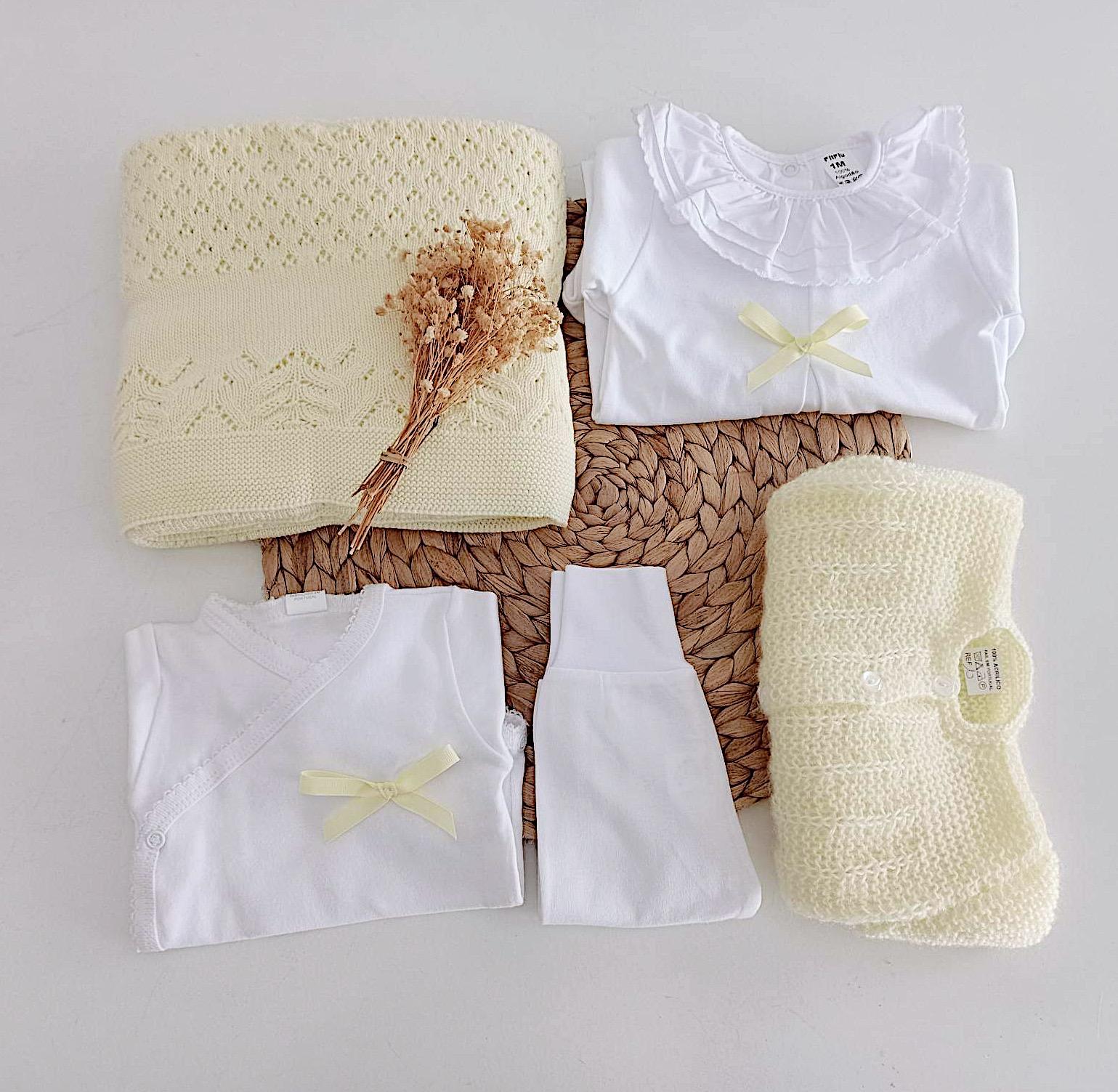 FitFiu Babies® | Conjunto Primeira Roupinha Laço Algodão com manta Amarelo