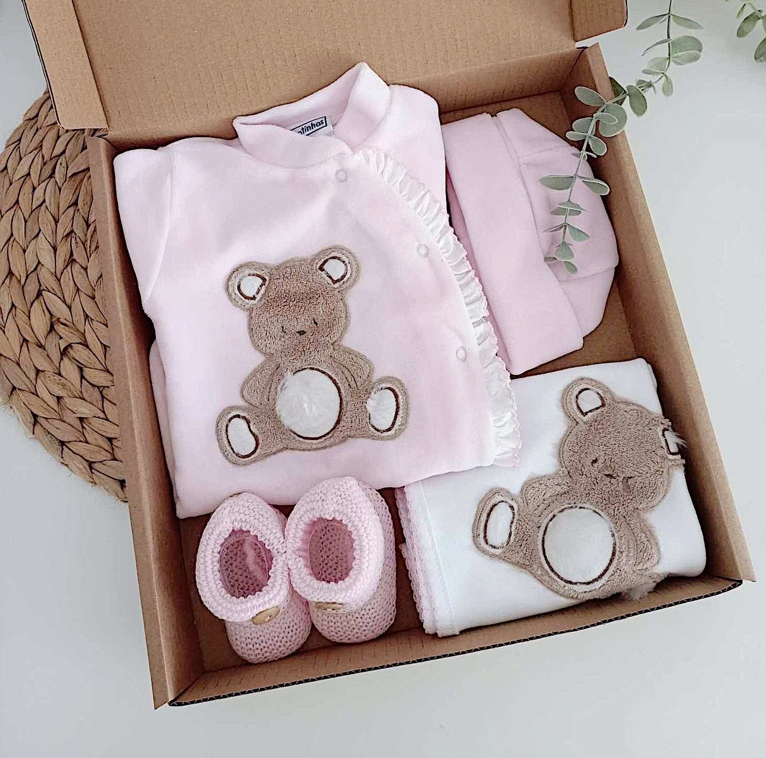 Conjunto Primeira Roupa Veludo Urso Felpudo Rosa