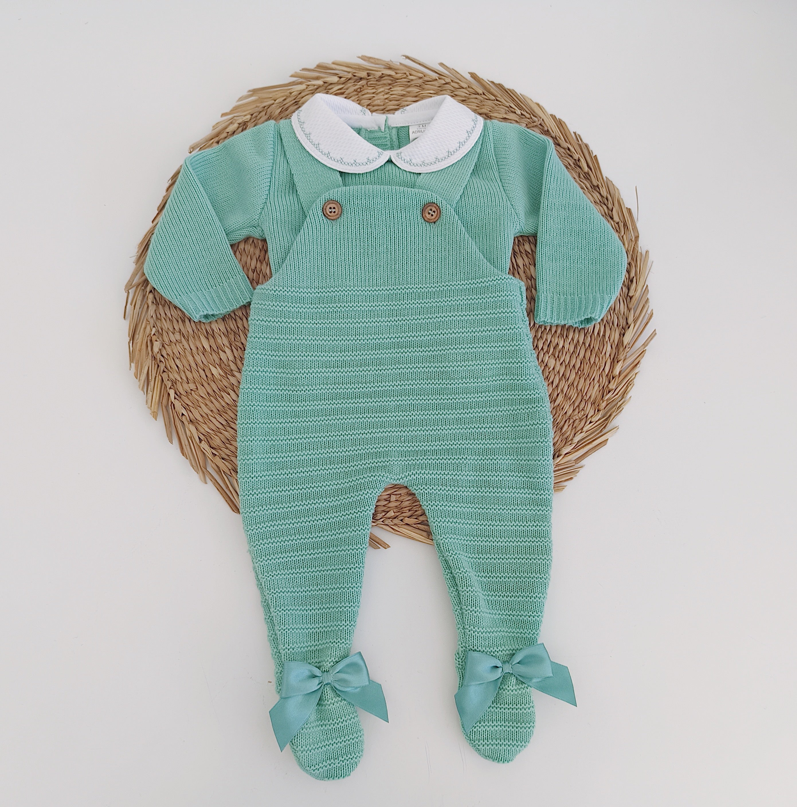 Jardineiras de malha com Camisola Laços nos pés Verde