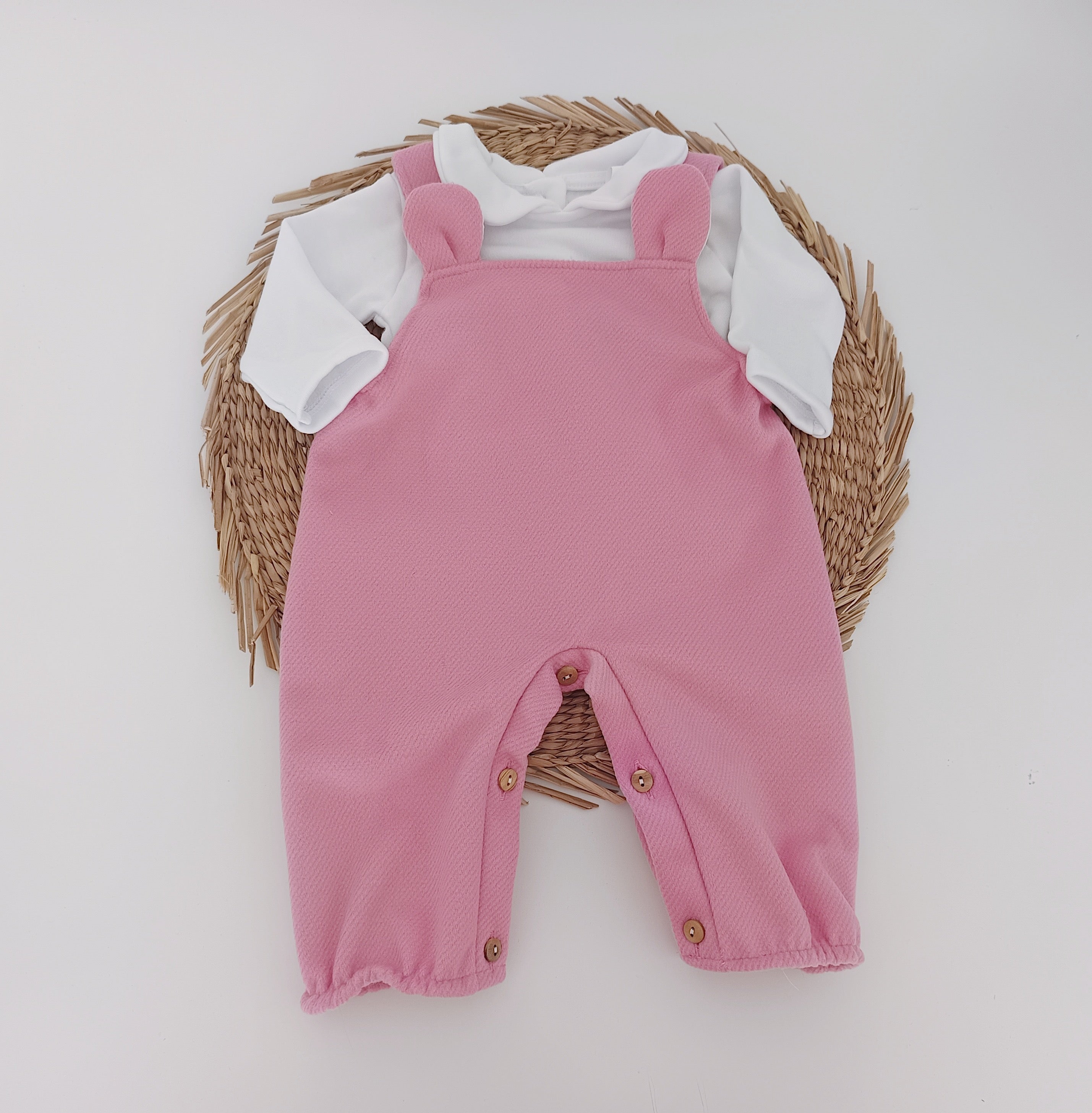 Jardineiras com camisola Orelhinhas Rosa