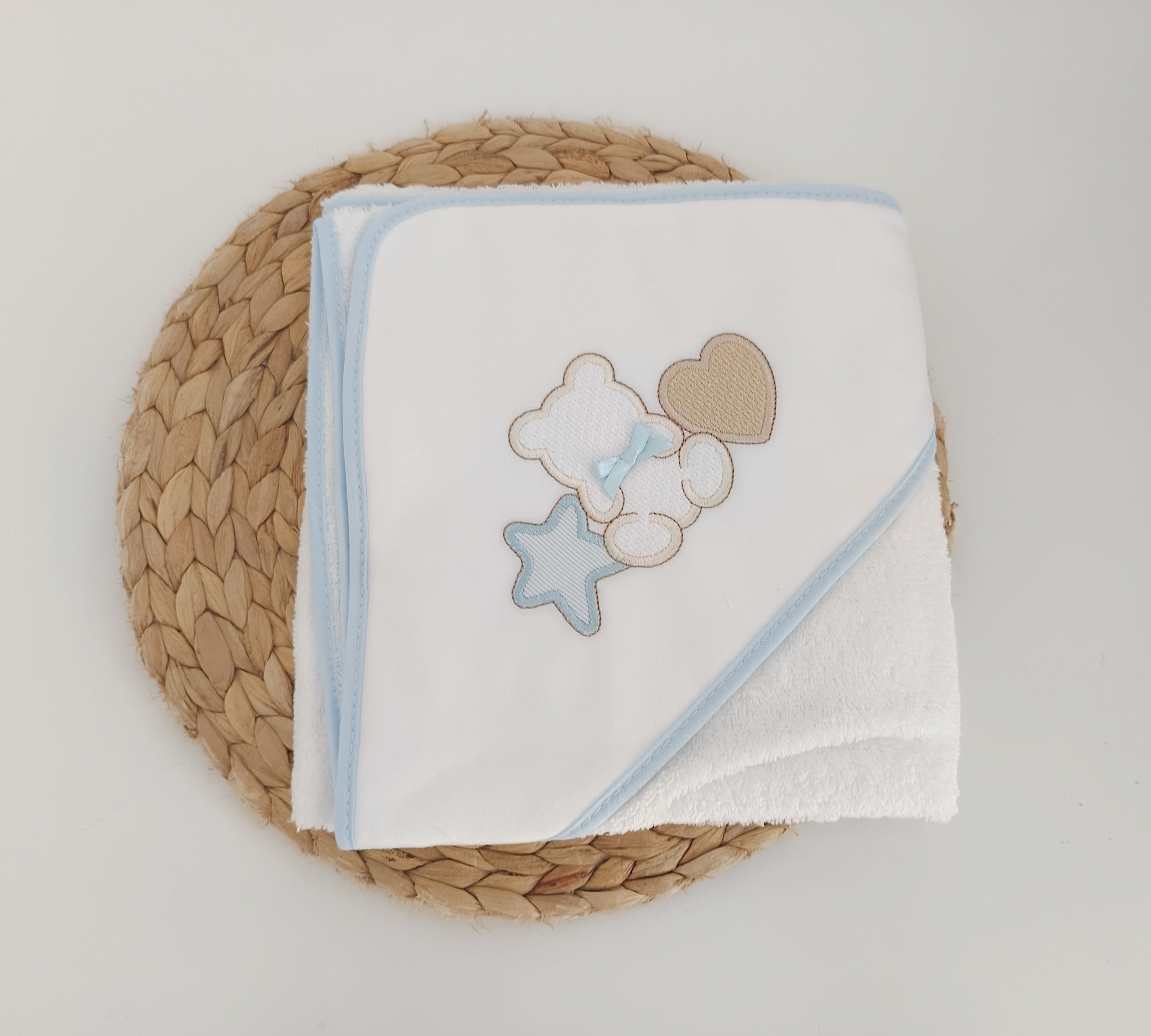 Toalha de banho para bebé Urso estrela e coração Azul