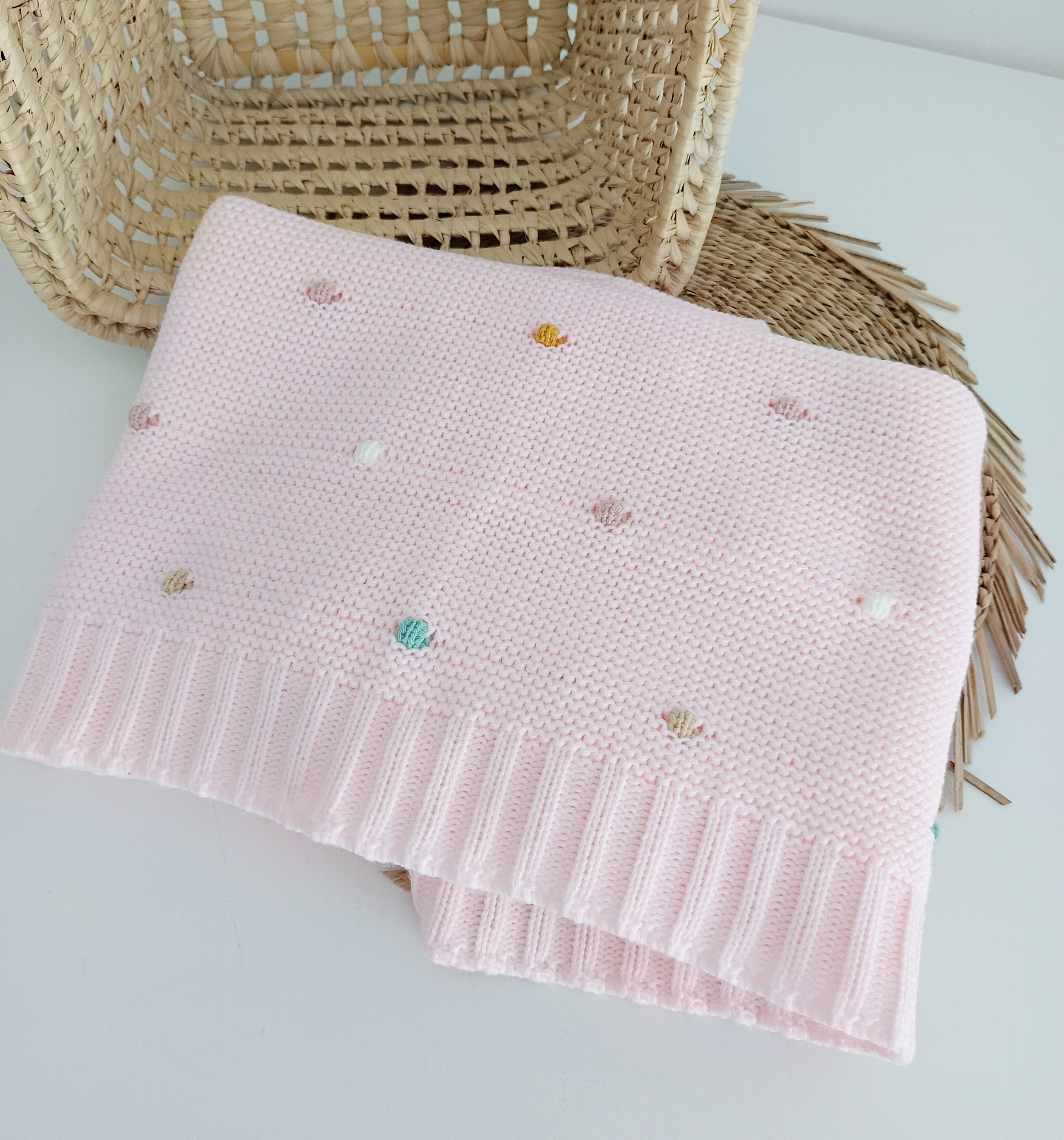 Manta de Malha para Bebé Pompons Coloridos várias cores