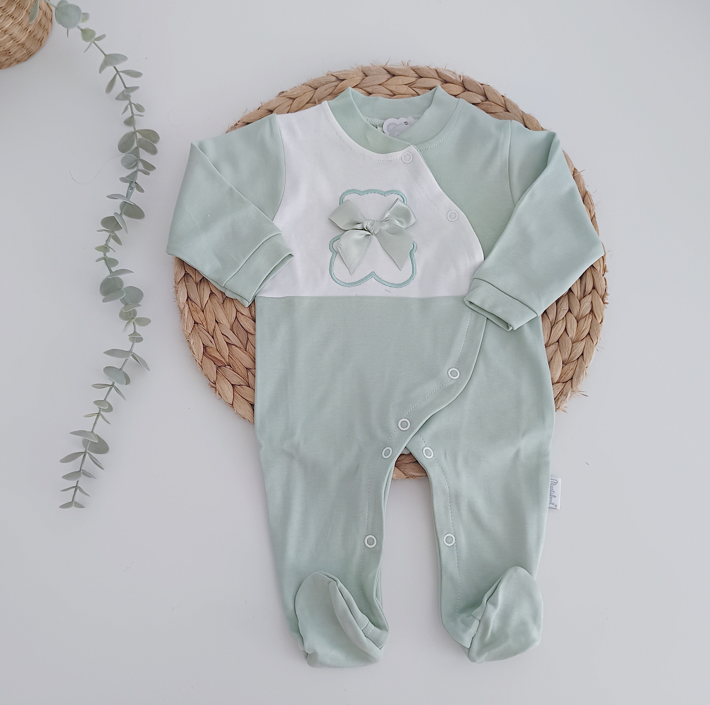 Babygrow Algodão Urso Laço Verde