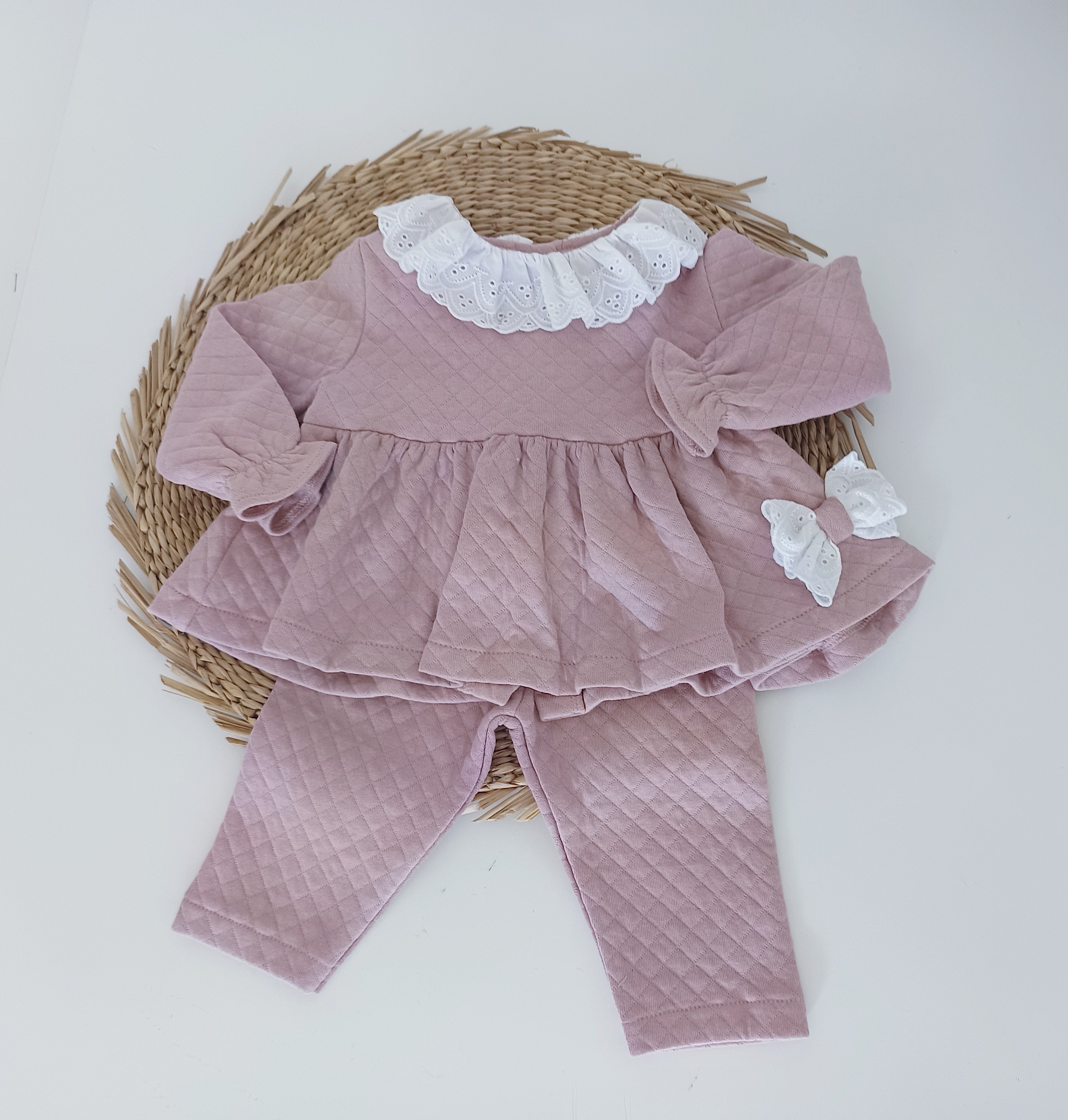 Conjunto Duas Peças Losangos com Laço Rosa Velho