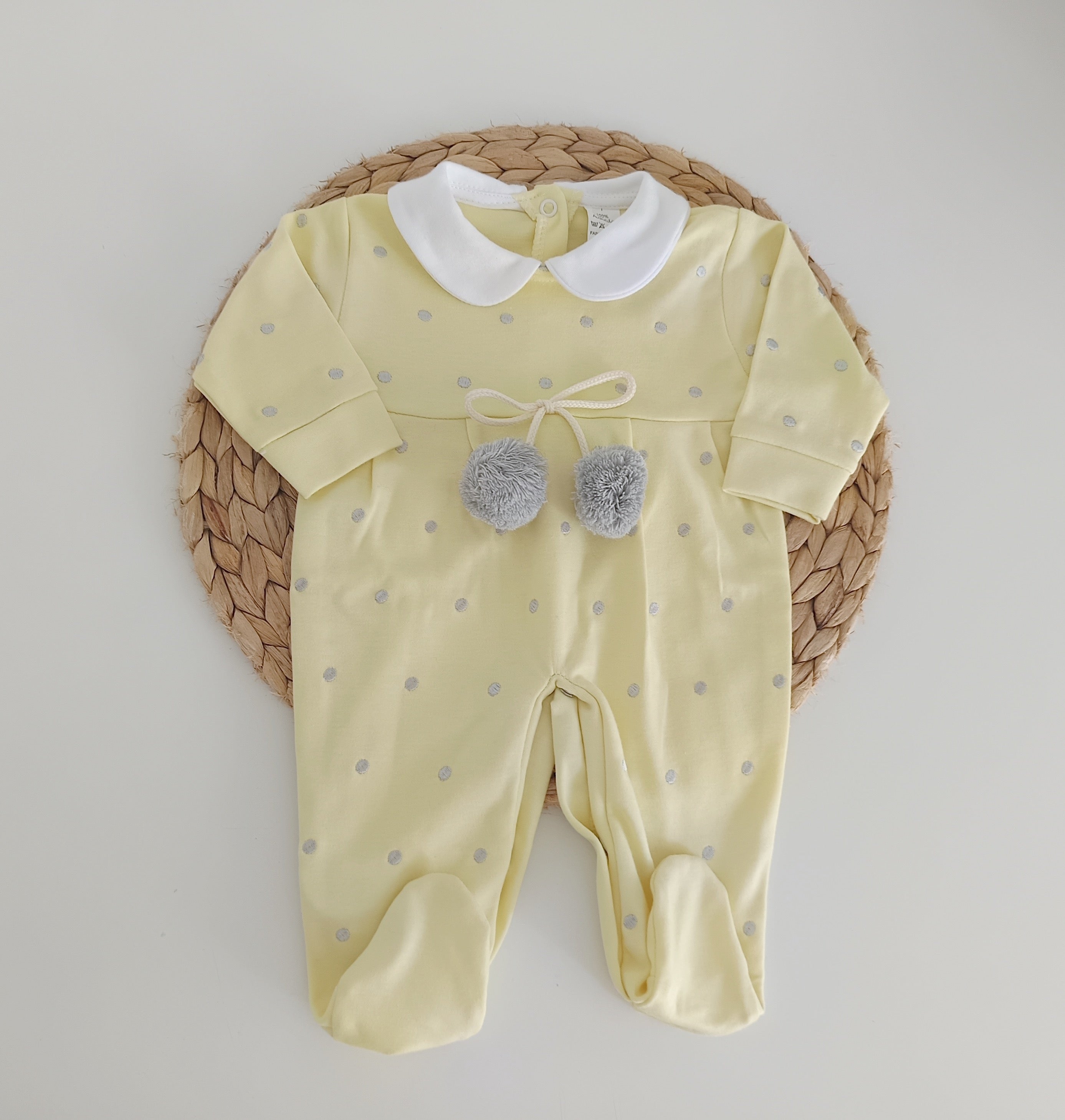 Babygrow Algodão Bolinhas com Pompons Amarelo