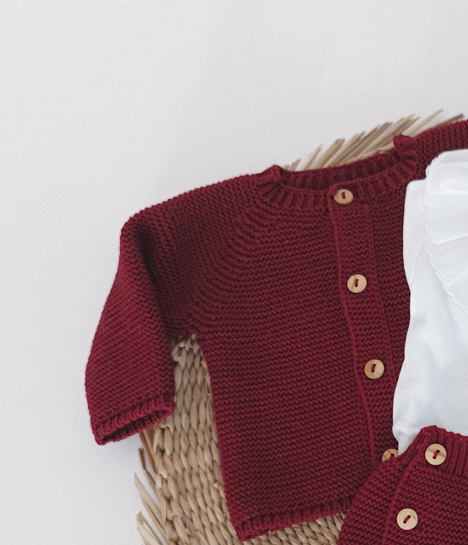 Conjunto Bebé Tapa Fraldas Casaco e Body de Gola Bordeaux