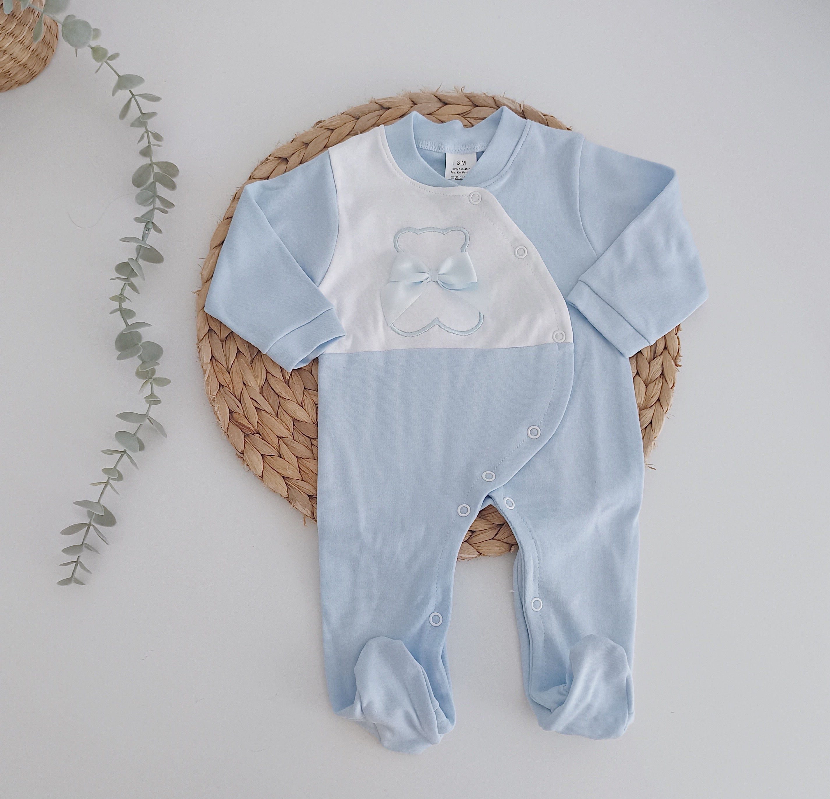 Babygrow Algodão Urso Laço Azul