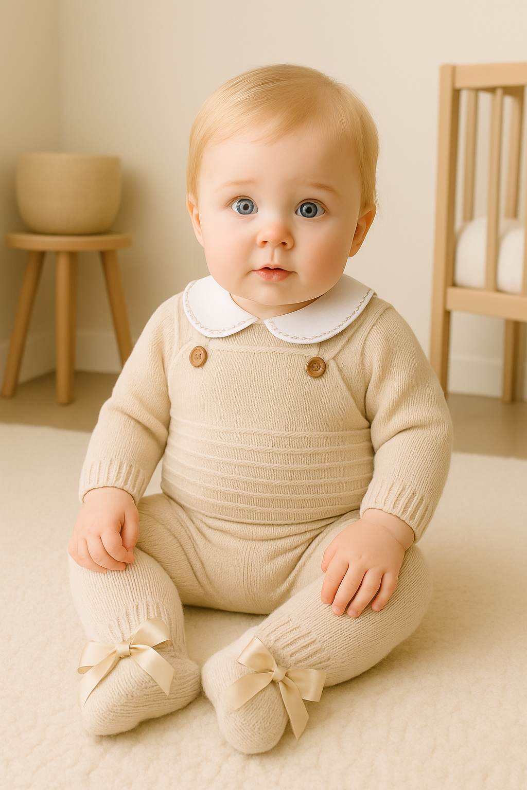 Jardineiras de malha com Camisola Laços nos pés Areia