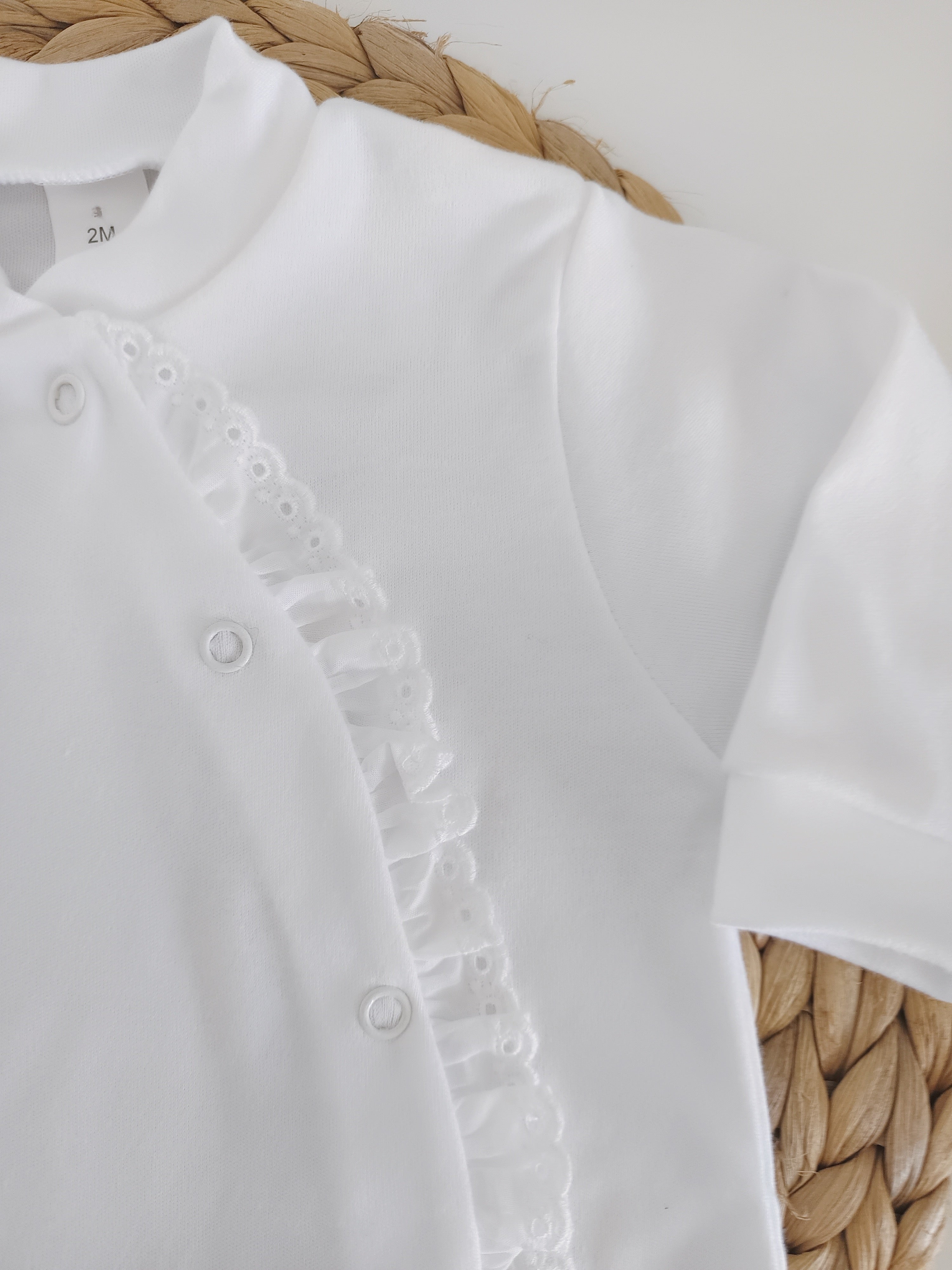 Babygrow Algodão Folho Lateral Branco