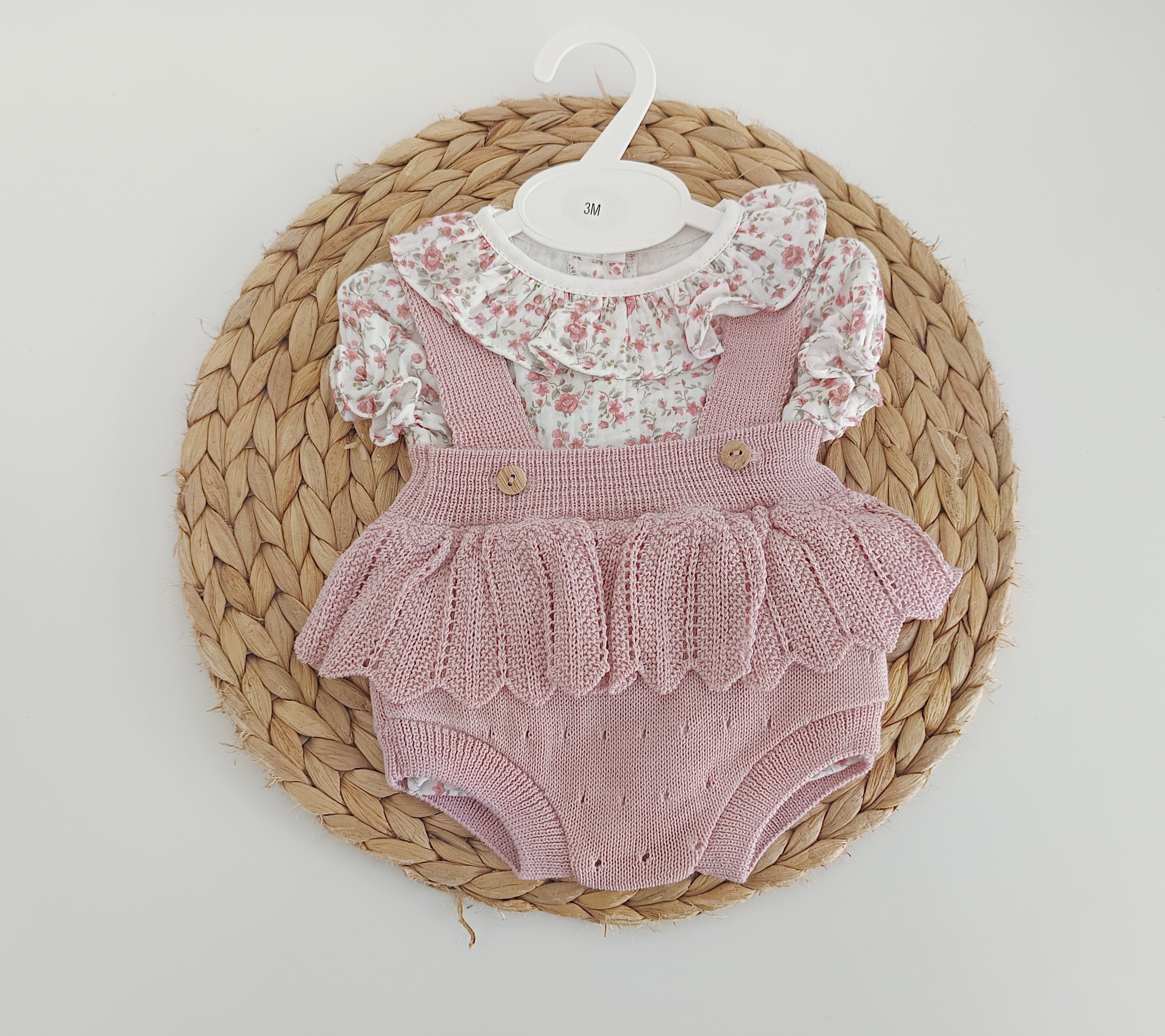 Fofo de Malha com Blusa Flores Manga Curta Rosa Velho