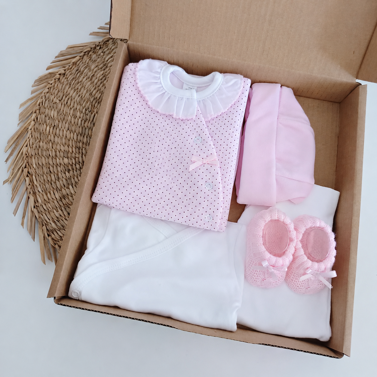 Conjunto de Primeira Roupinha Veludo Laço Pintas Rosa
