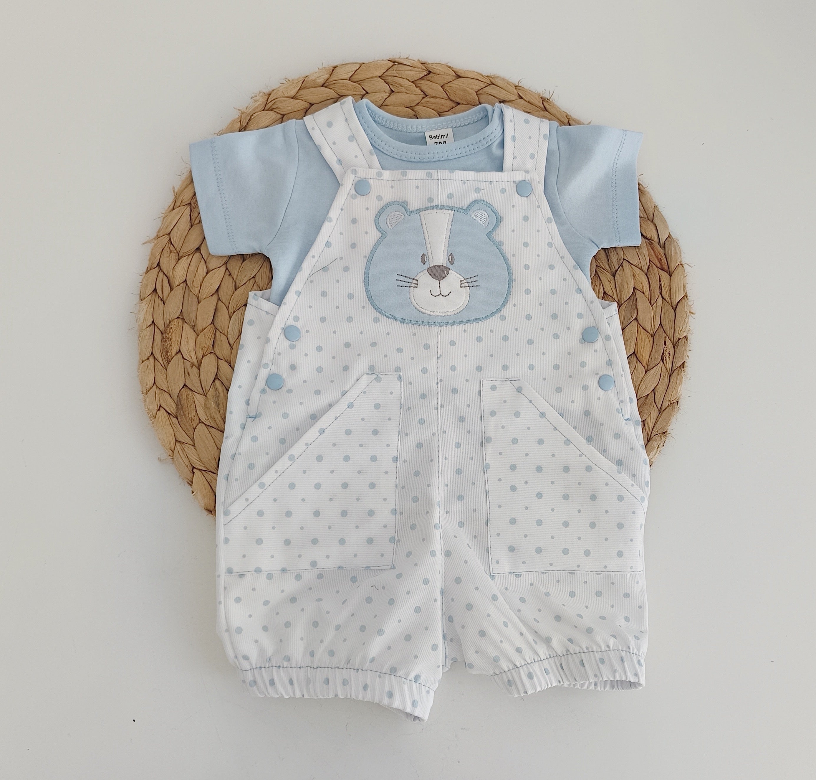 Macacão com t-shirt em algodão Urso Azul