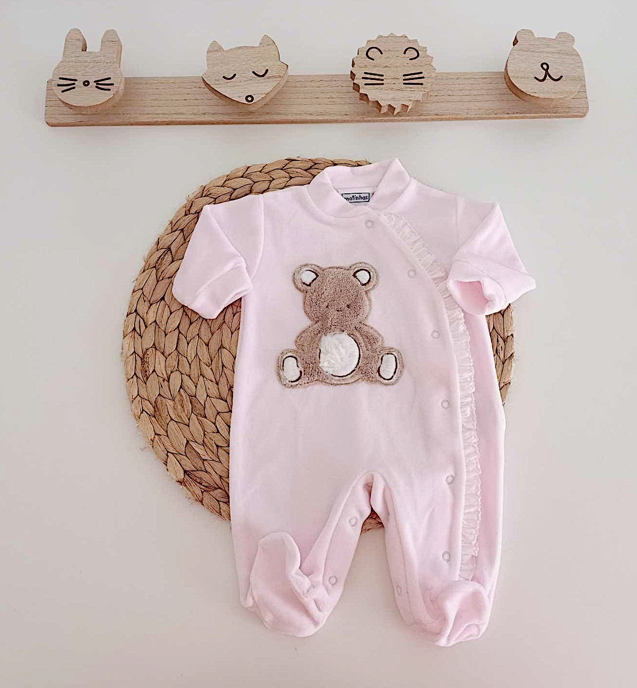 Conjunto Primeira Roupa Veludo Urso Felpudo Rosa