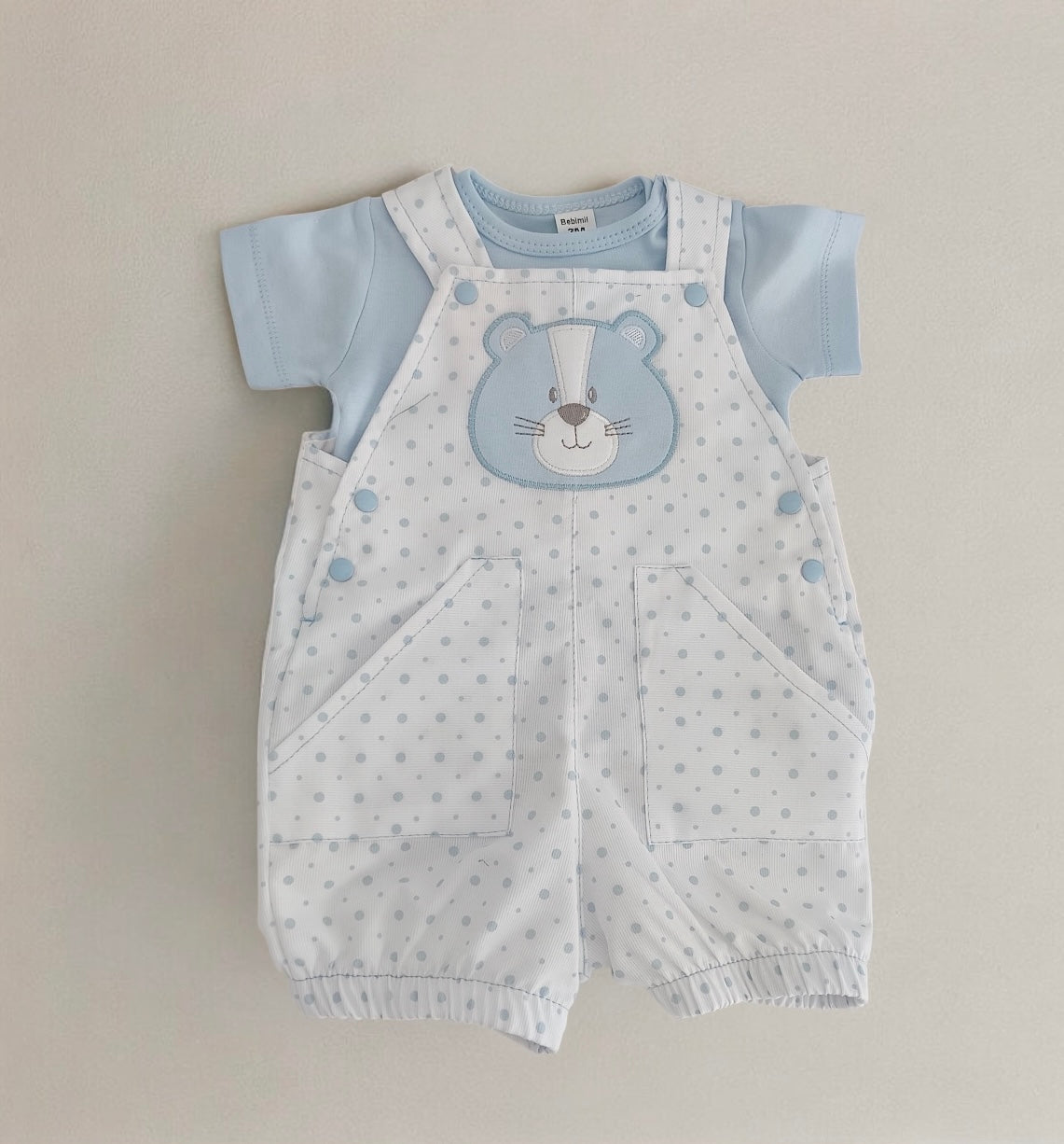 Macacão com t-shirt em algodão Urso Azul