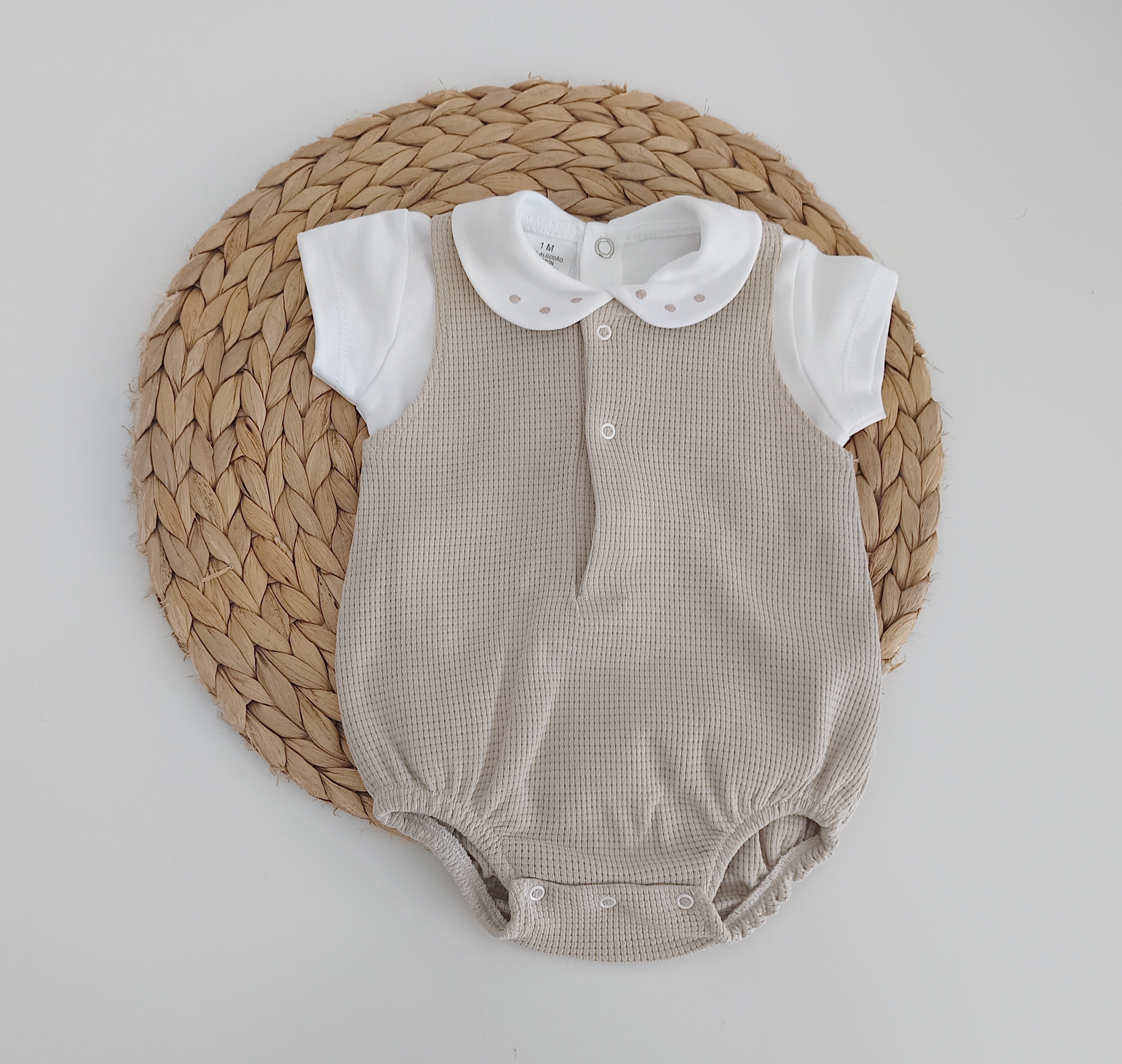 Fofo de Algodão com Camisola de Manga Curta Areia