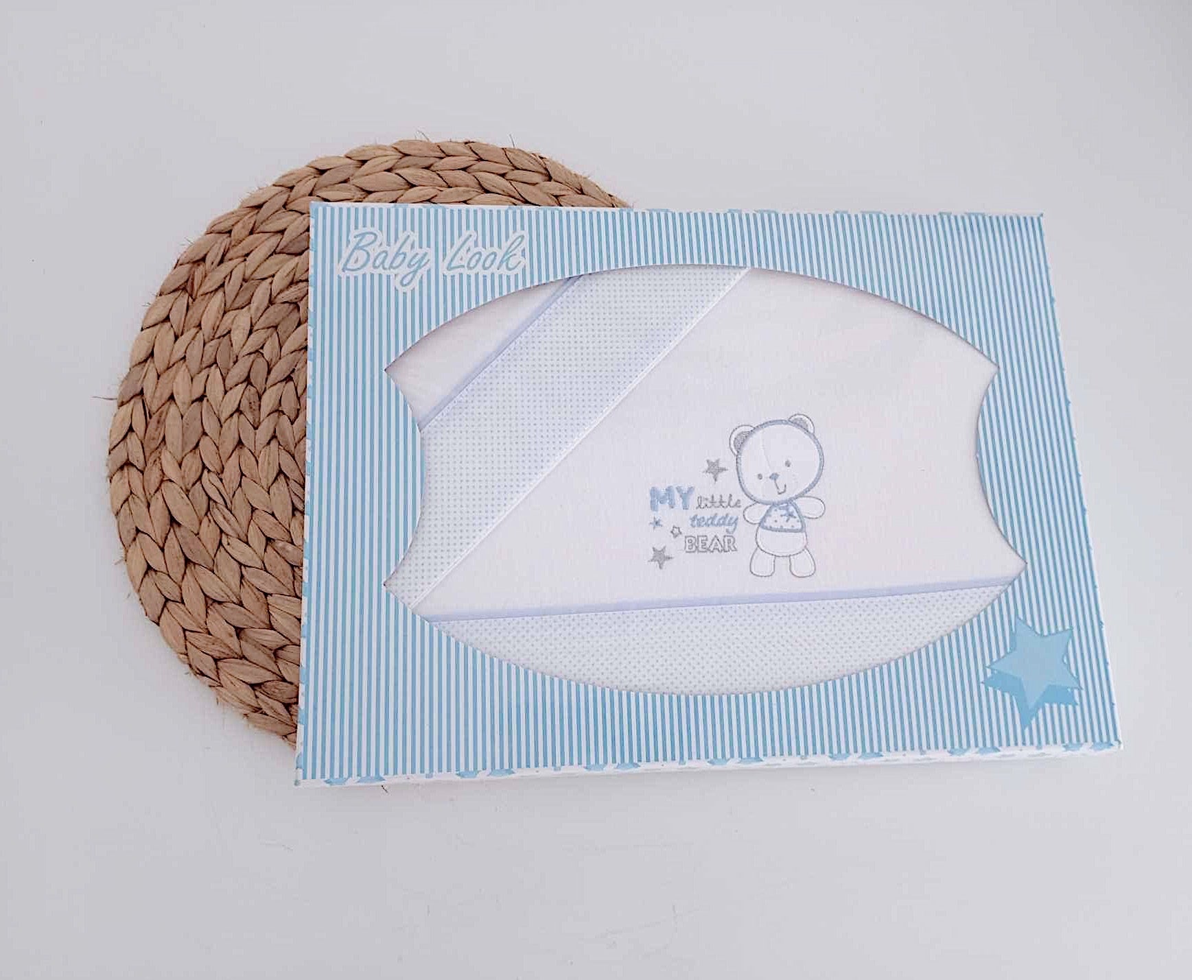 Jogo de Lençol Flanela p/ Cama Grades Teddy Bear Azul