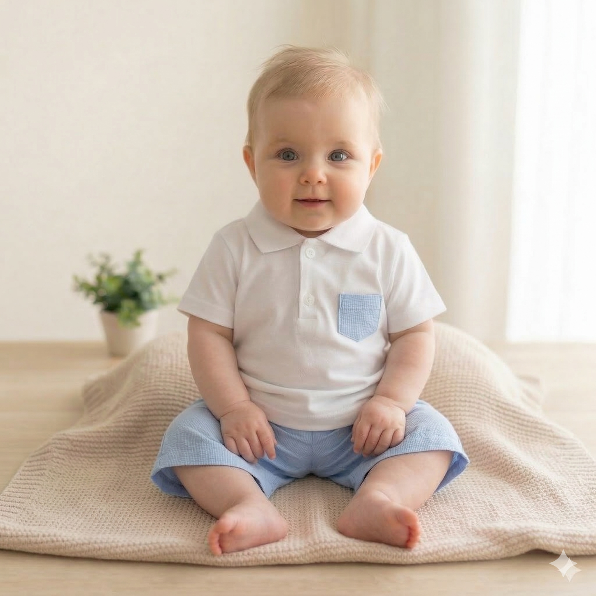 Calções com t-shirt Bolso Azul