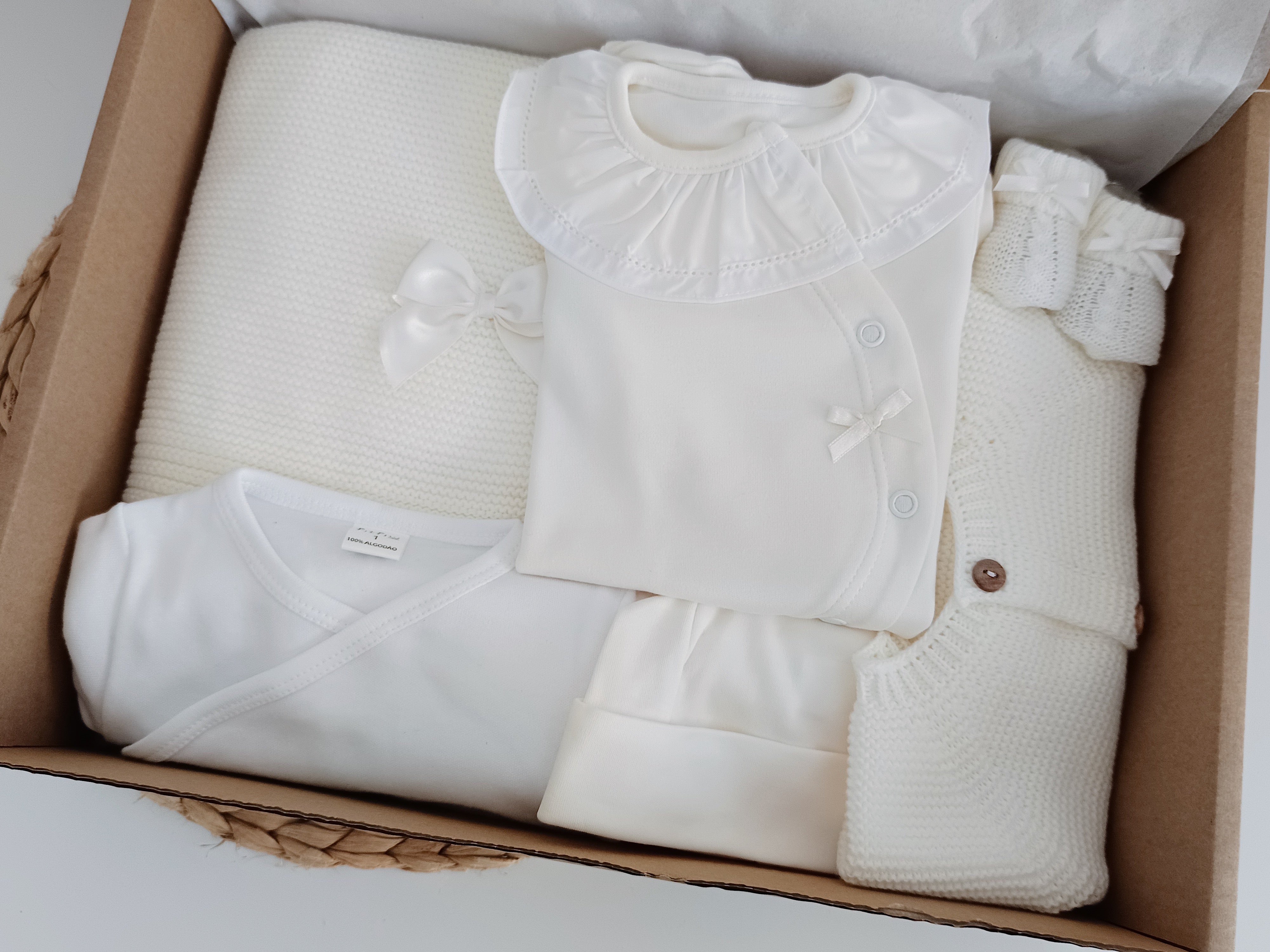 Conjunto Primeira Roupinha Basic Gola Pérola com manta