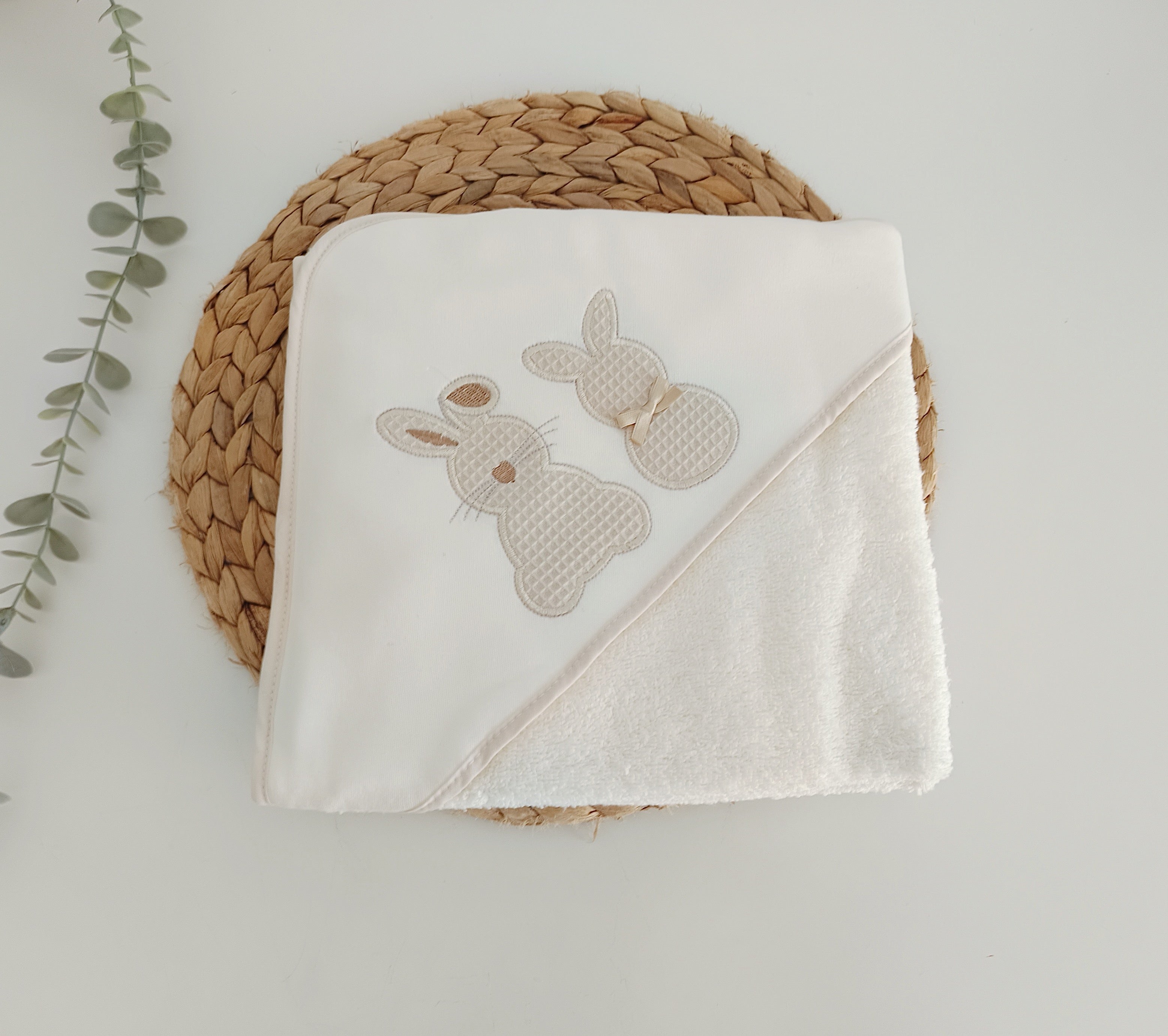 Toalha de banho para Bebé Dois Coelhos Pérola