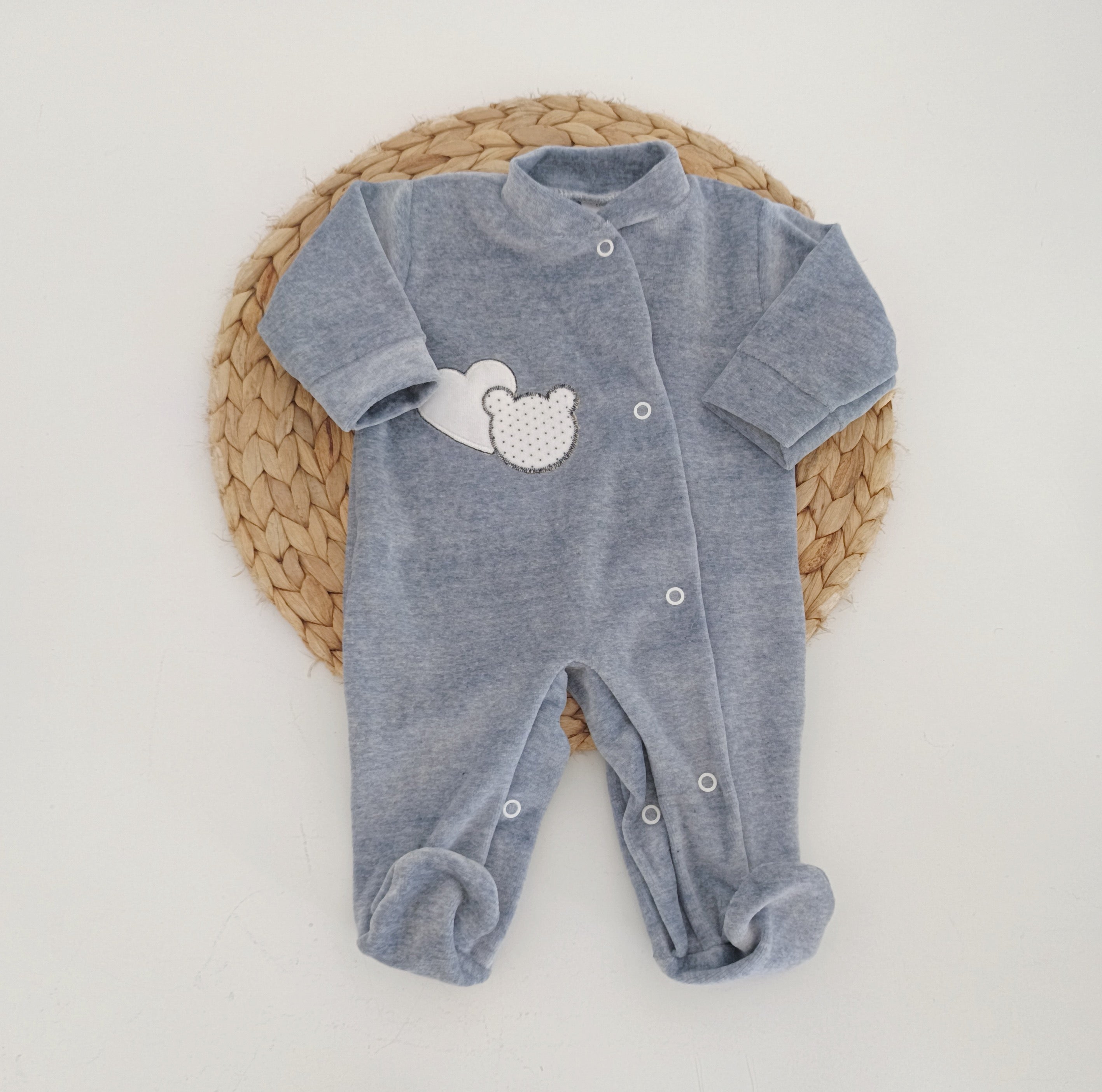 Babygrow de Veludo Urso Coração Marinho