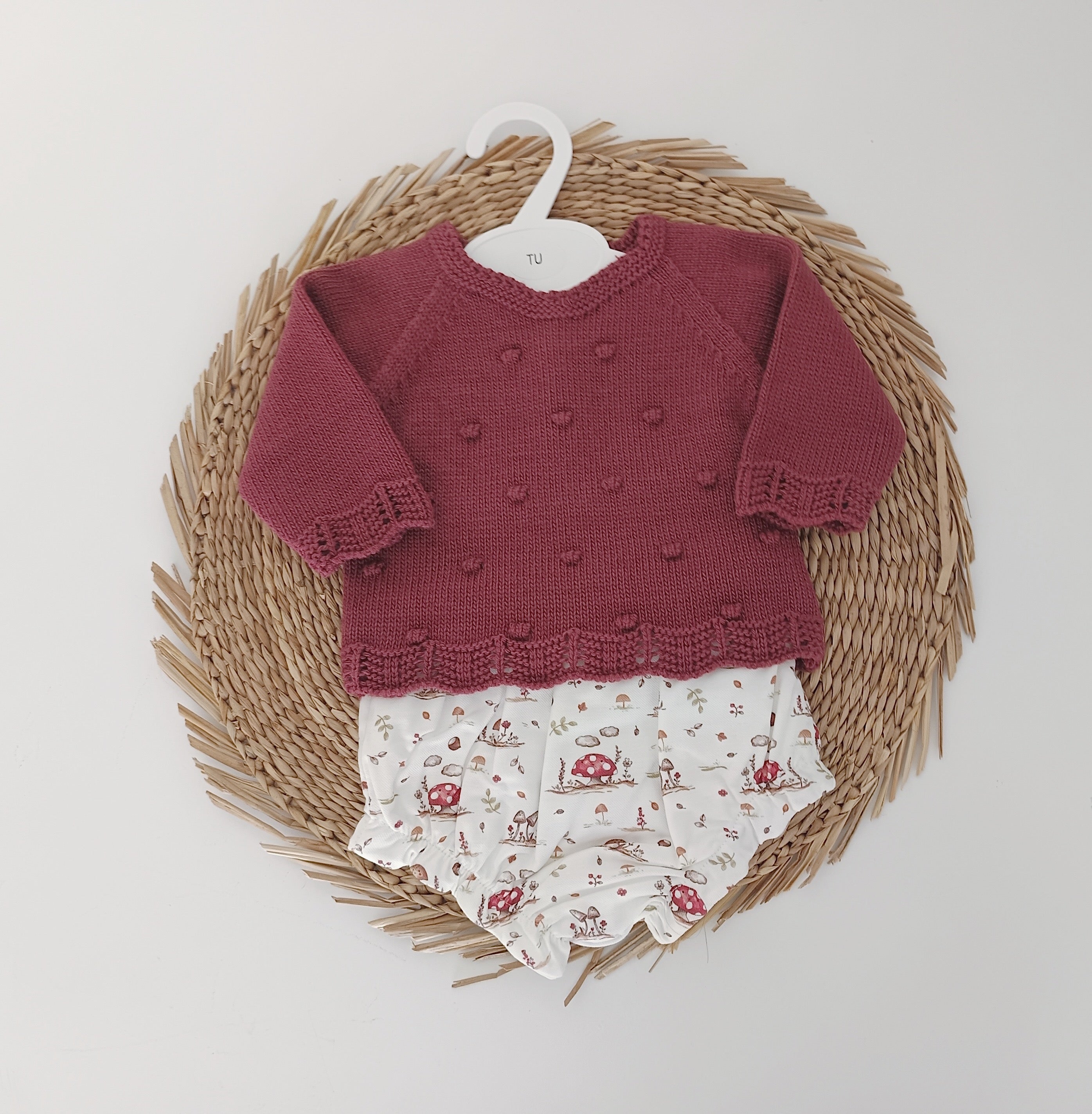 Tapa Fraldas com Camisola de Malha Cogumelos Beringela