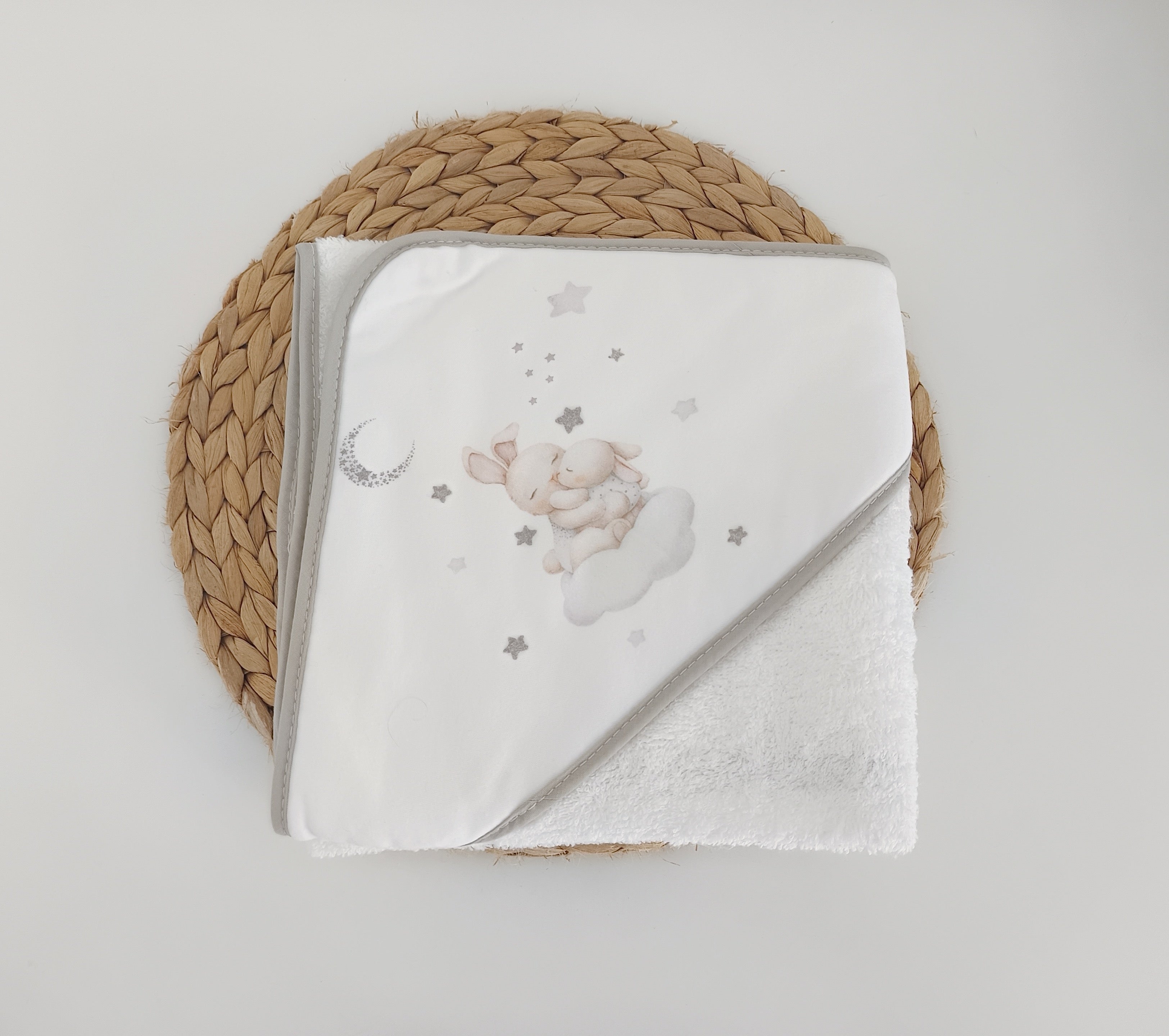 Toalha de banho para Bebé Coelhos Nuvem Cinza