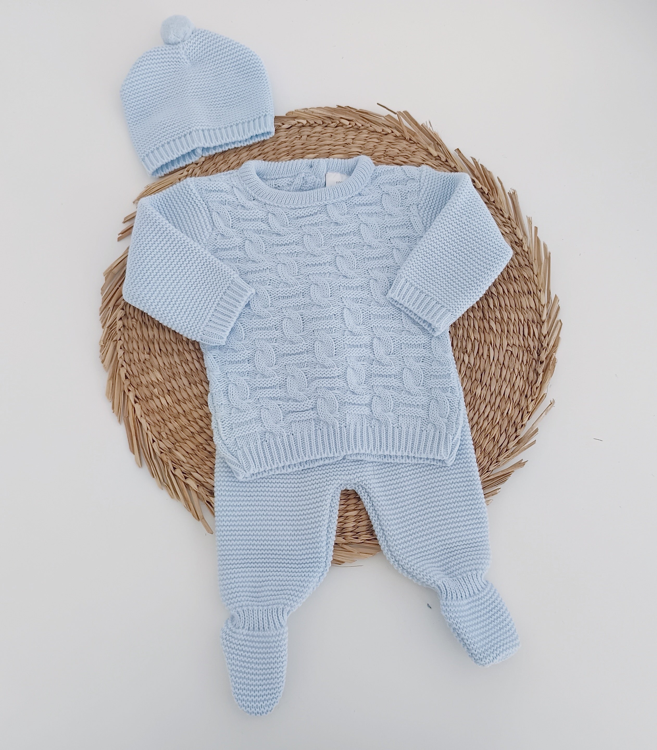 Conjunto de Malha Entrançado Azul