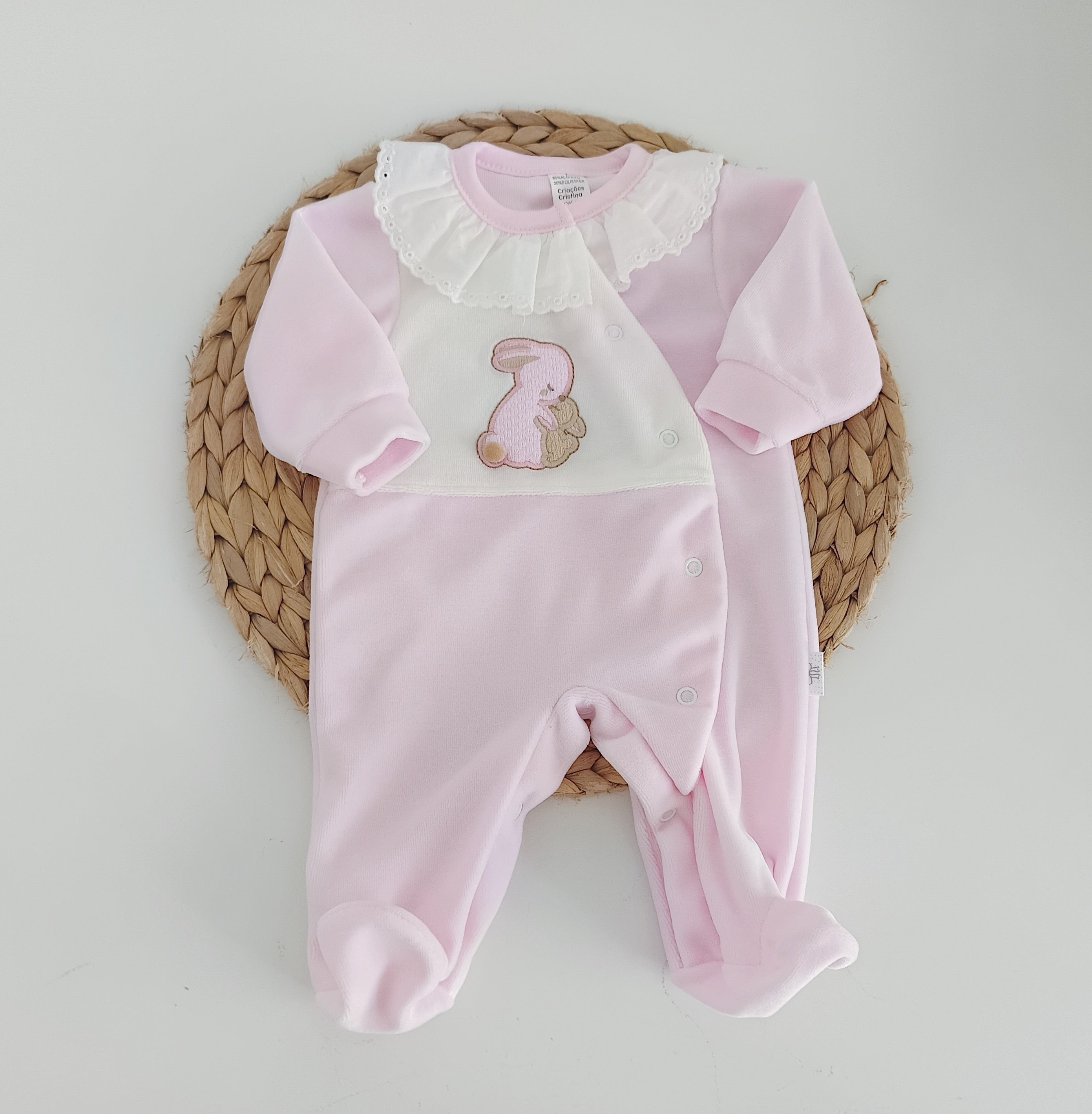 Babygrow Veludo Coelho Rosa