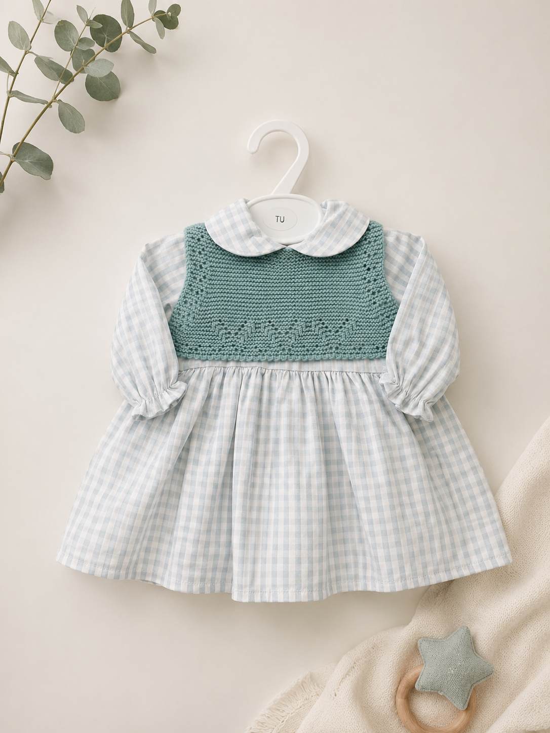 Vestido com Tapa Fraldas Vichy Verde