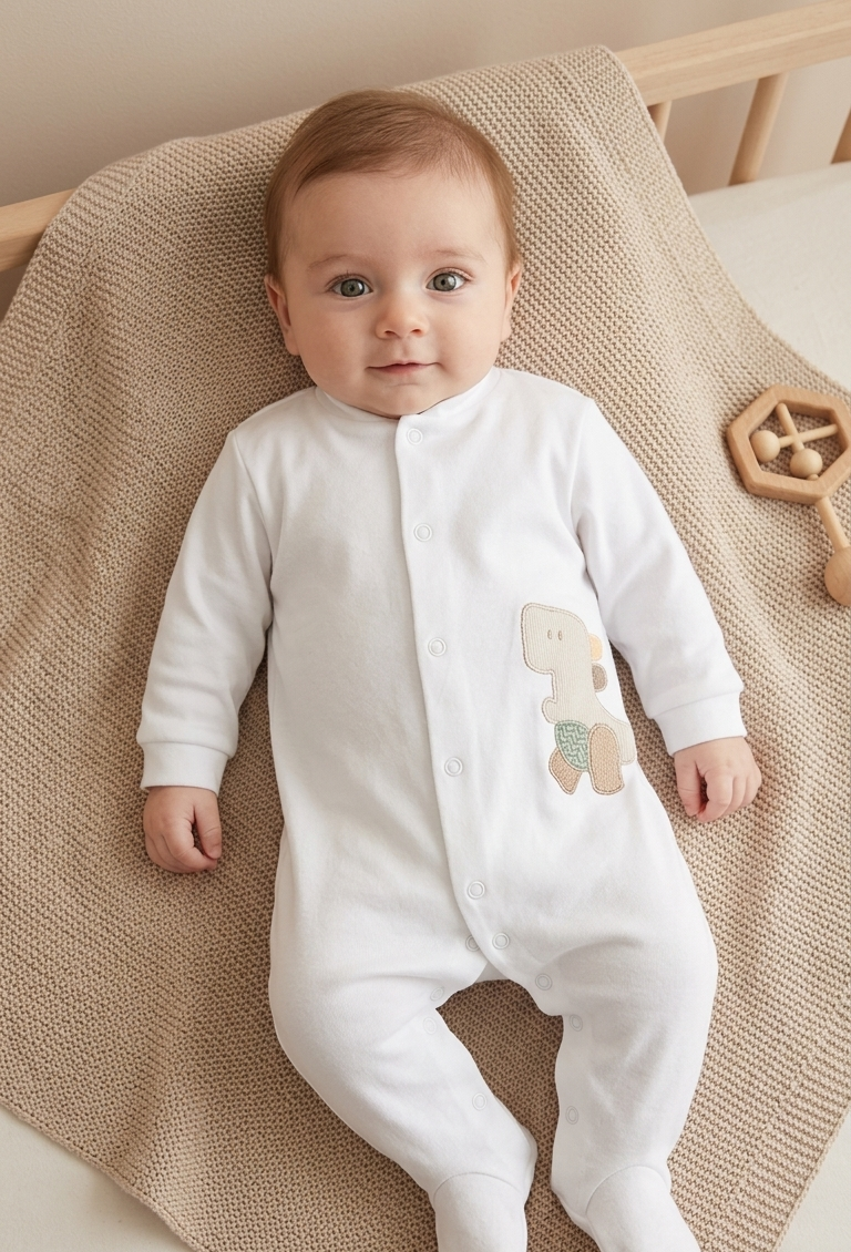 FitFiu Babies® | Babygrow Algodão Dinossauro Branco