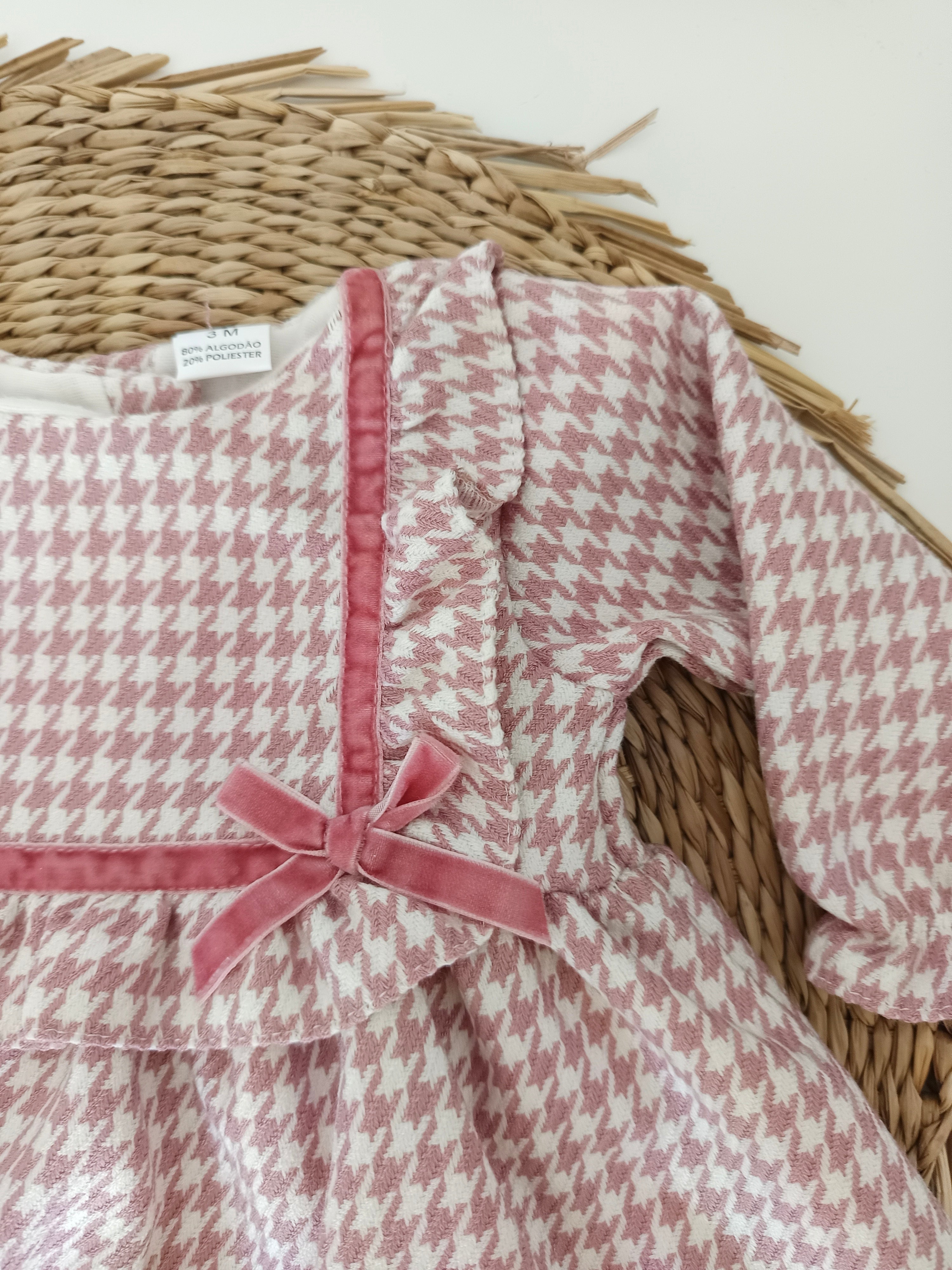 Vestido Xadrez Dois Laços Rosa Velho