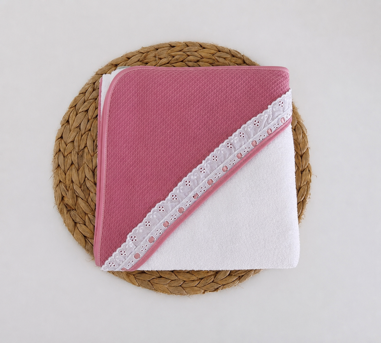Toalha de banho Bordado inglês com favos Rosa Velho