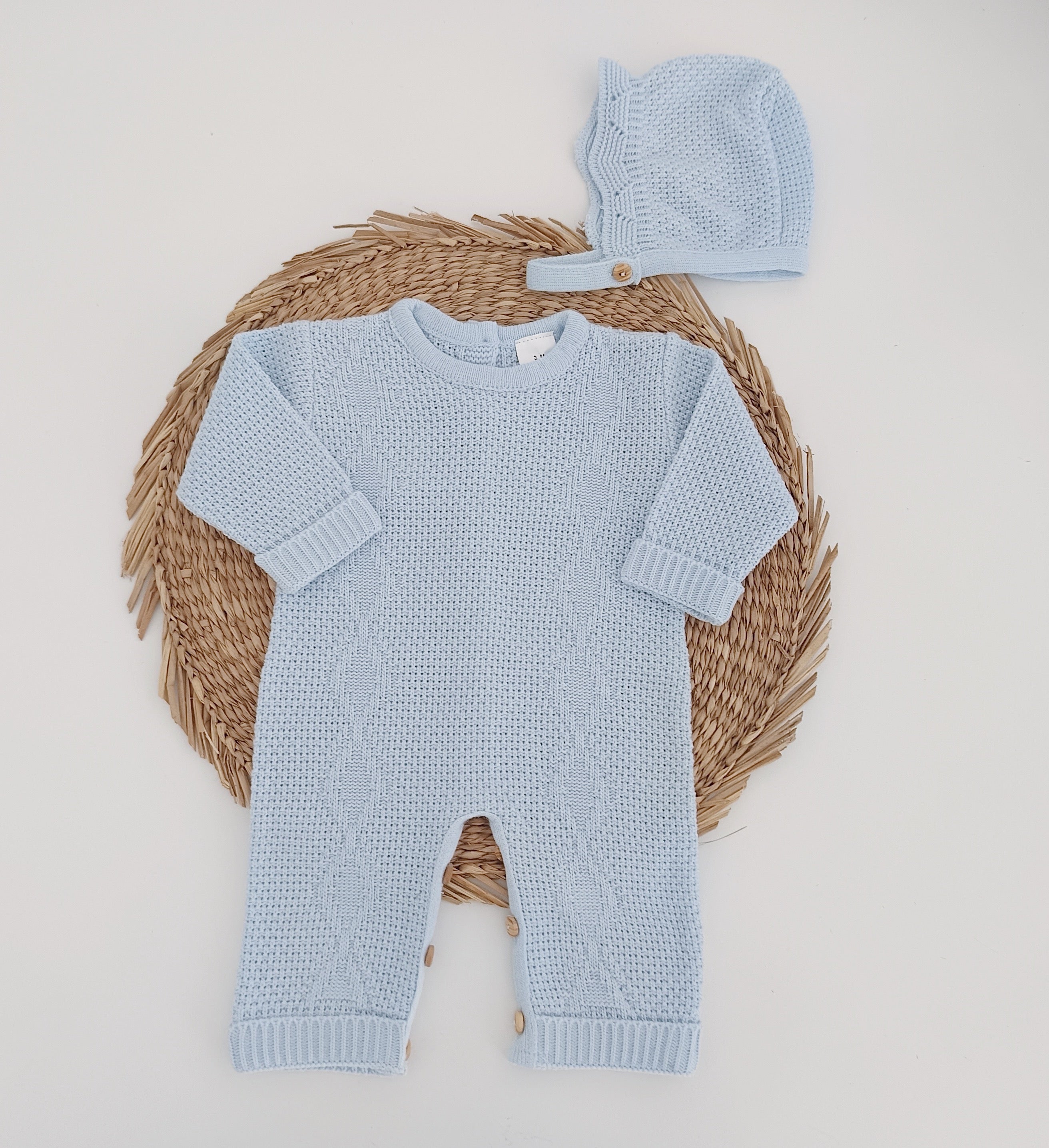 Babygrow de Malha Losangos com Touca Azul