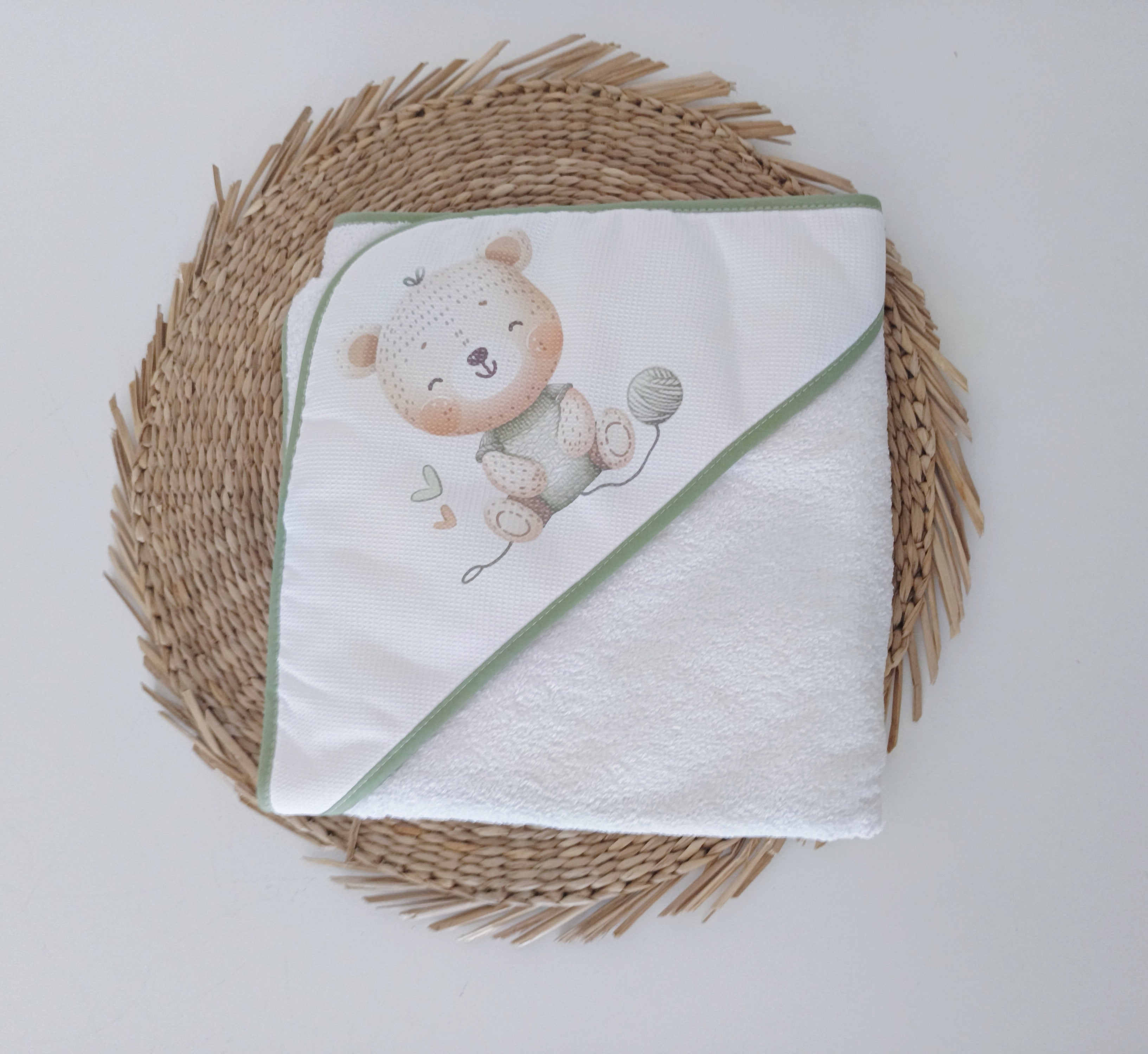 Toalha de banho para bebé Urso Pompom Verde