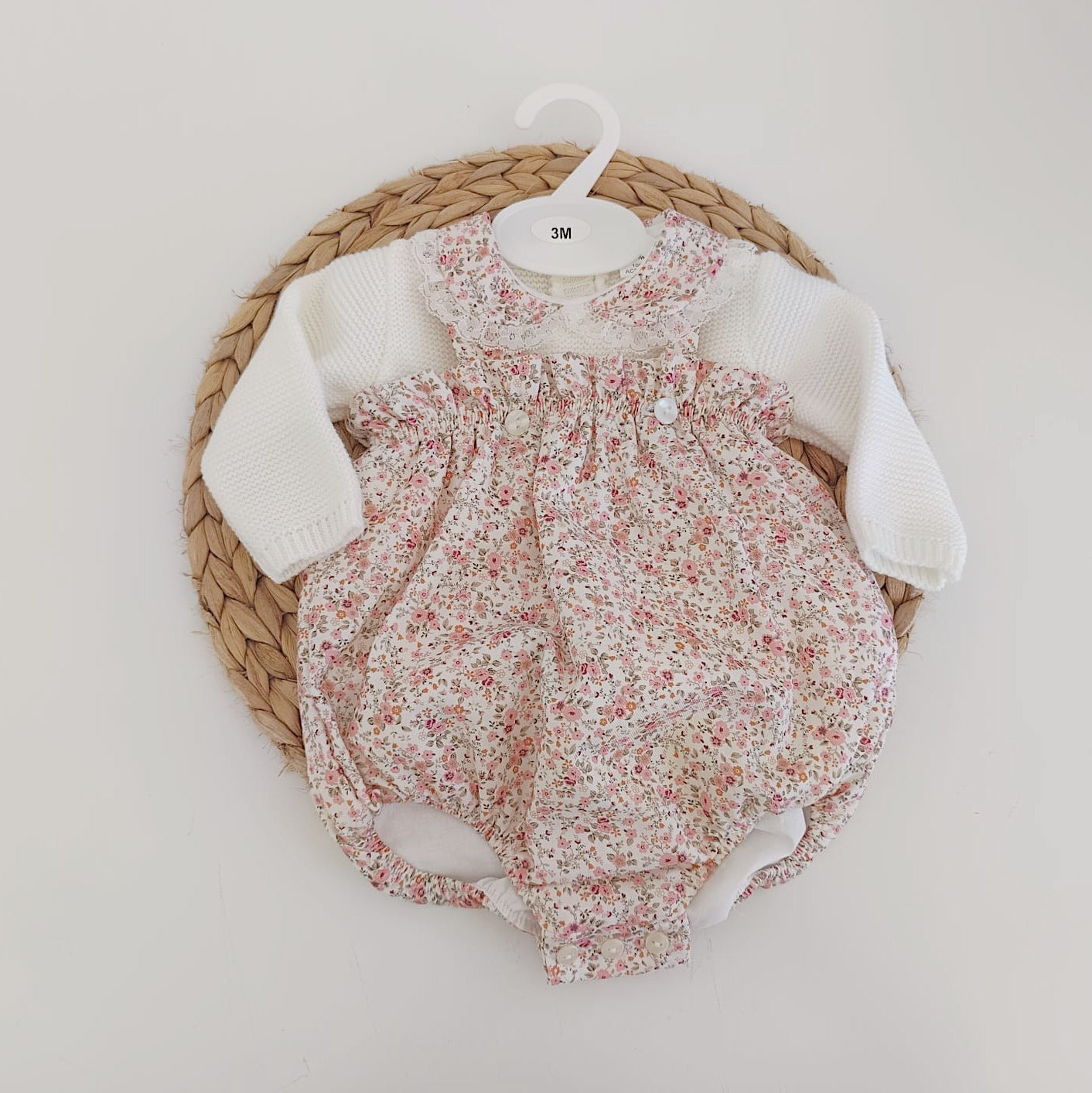 Conjunto Fofo com Camisola de Malha Flores Rosa Velho