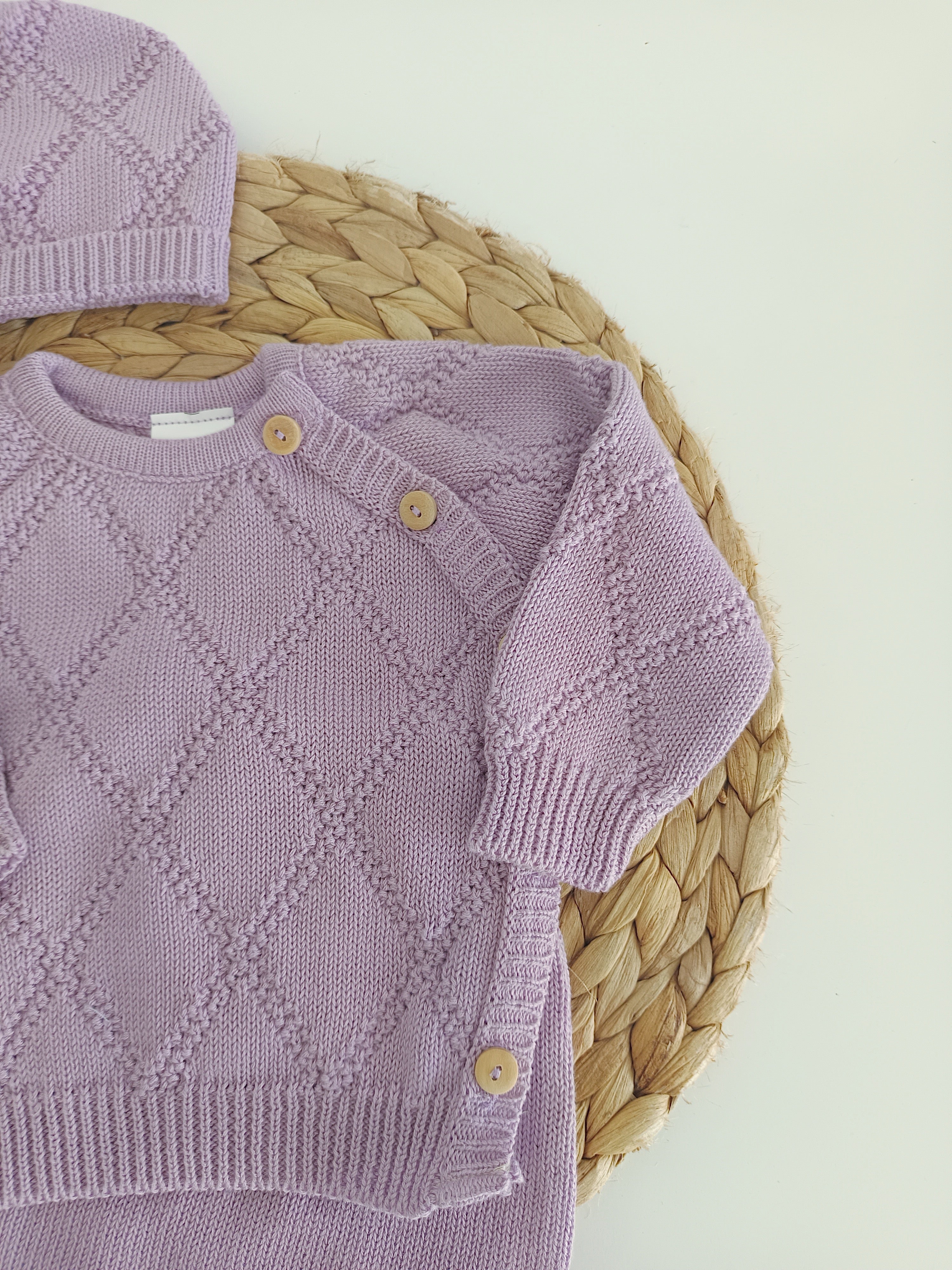 Conjunto de Malha Algodão Losangos Lilás