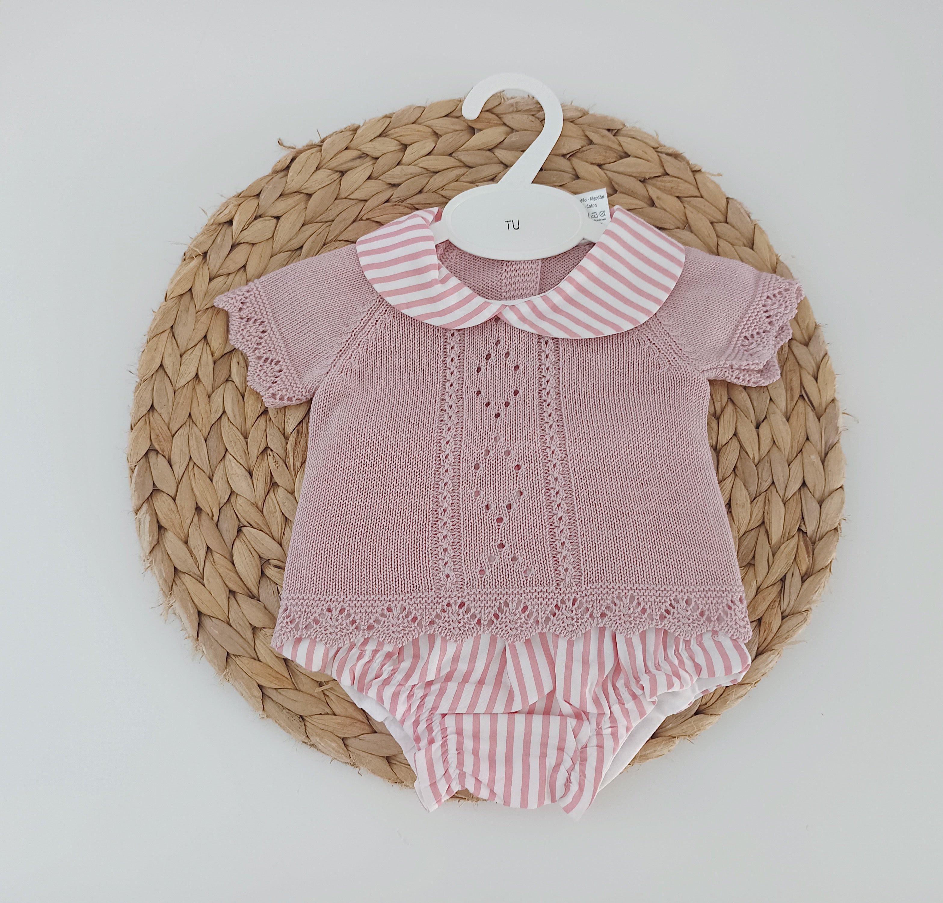Tapa Fraldas Riscas com Camisola Manga Curta Rosa Velho