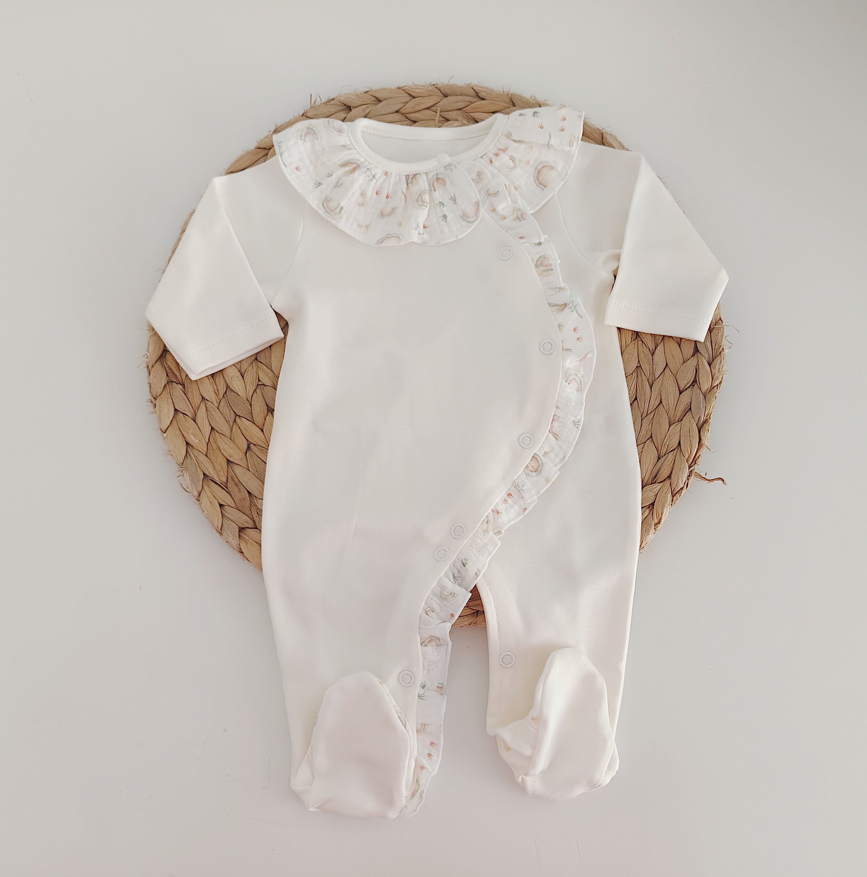 Babygrow Folho e Gola Musselina Flores Pérola
