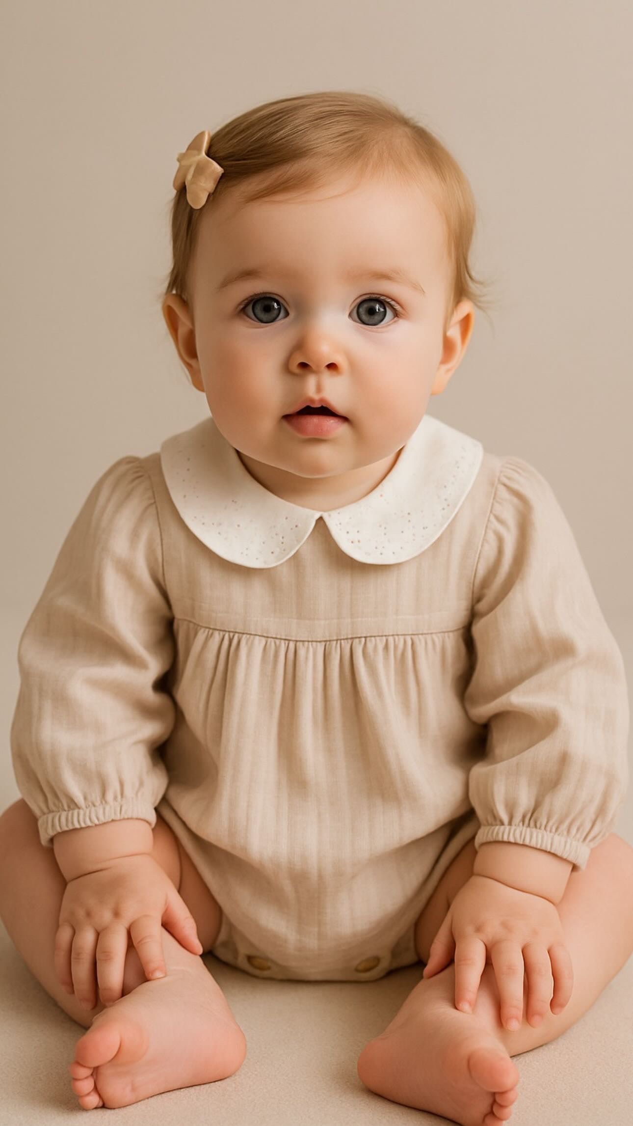 Fofo Musselina com Gola Bordado Inglês Areia | FitFiu Babies®
