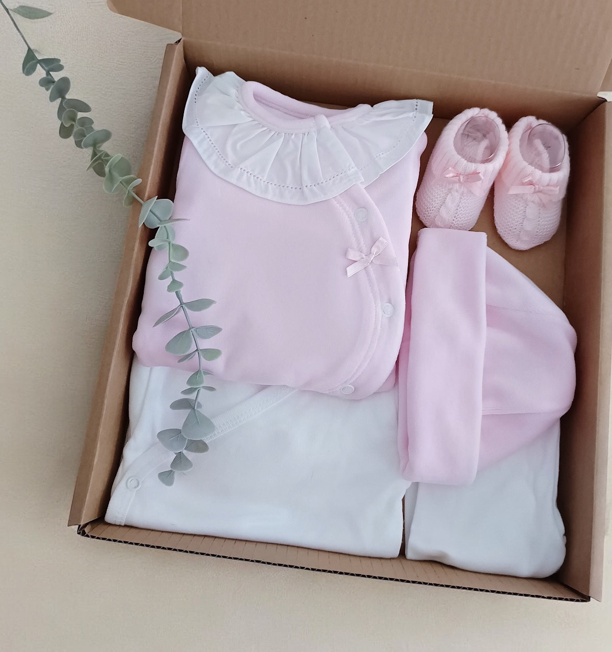 Conjunto de Primeira Roupinha Veludo Gola Basic Rosa