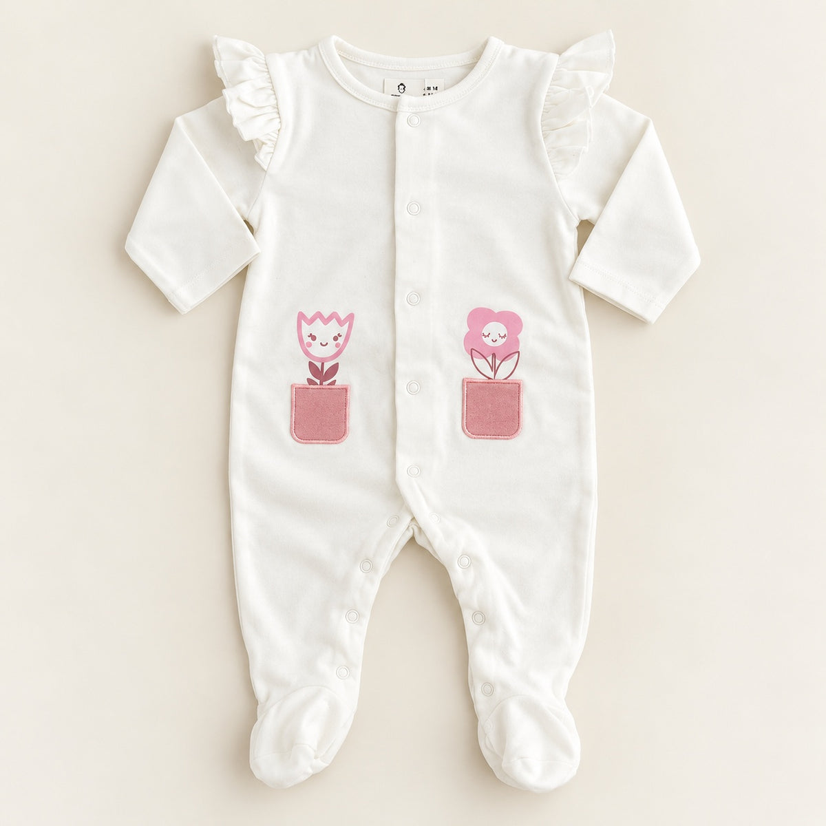 Babygrow de Algodão Pérola com Estampado Flores