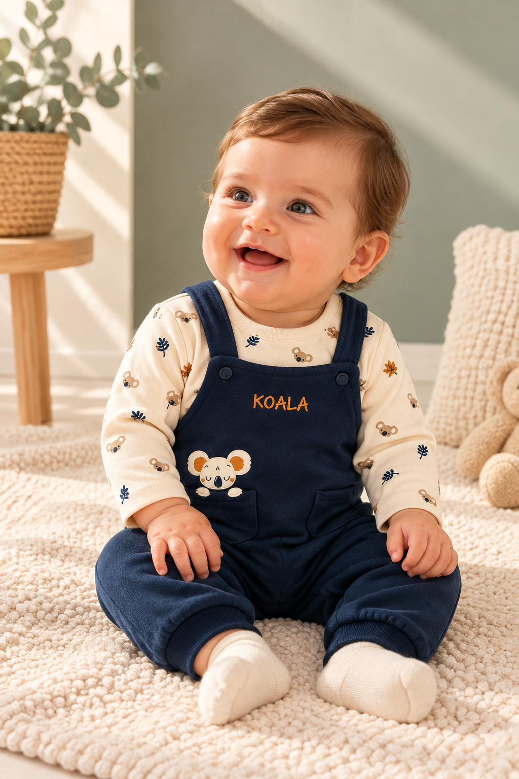 Jardineiras com Camisola de Algodão Koala Marinho