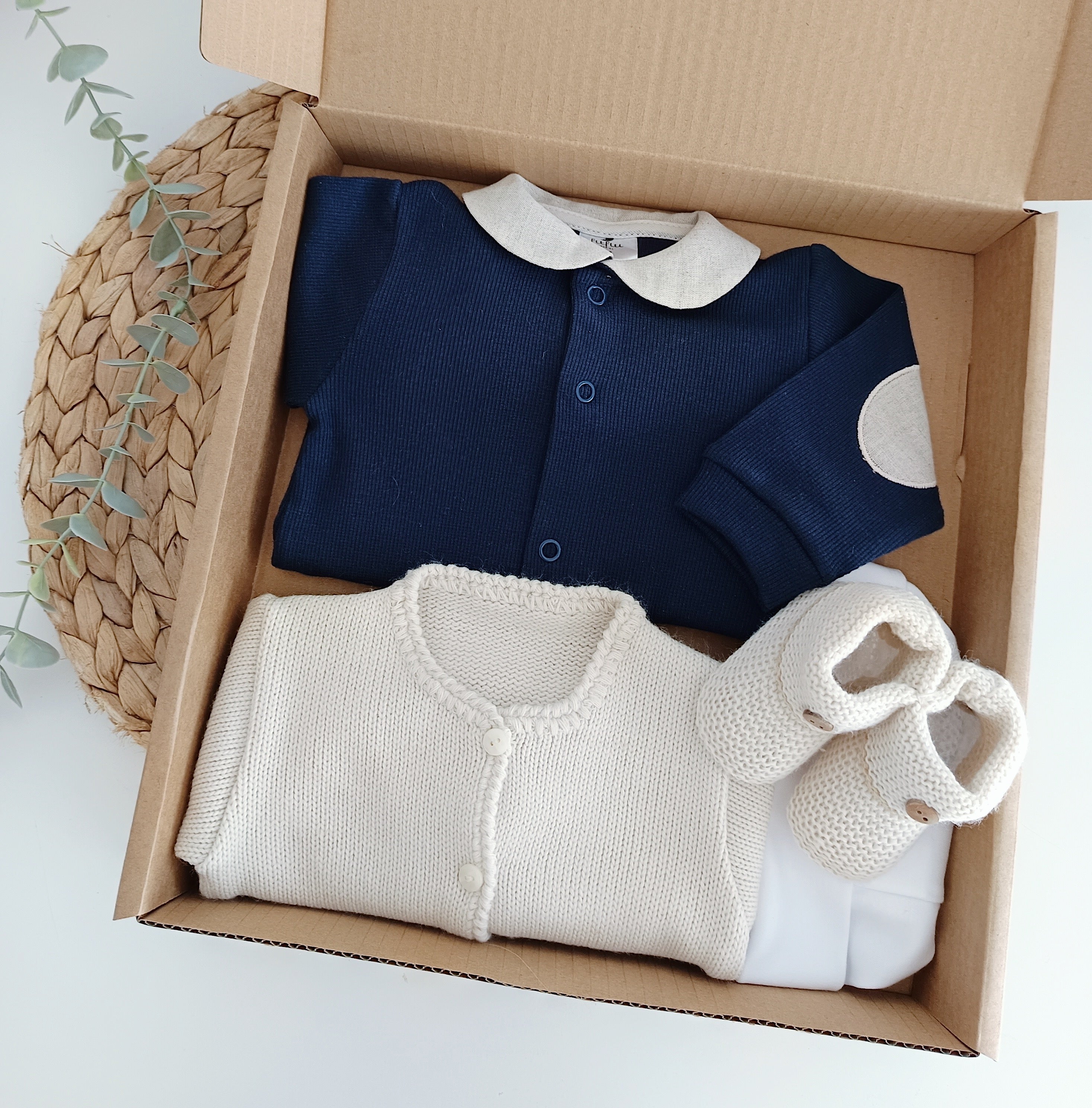 FitFiu Babies® | Conjunto Primeira Roupinha Algodão Marinho com Bolsos Areia