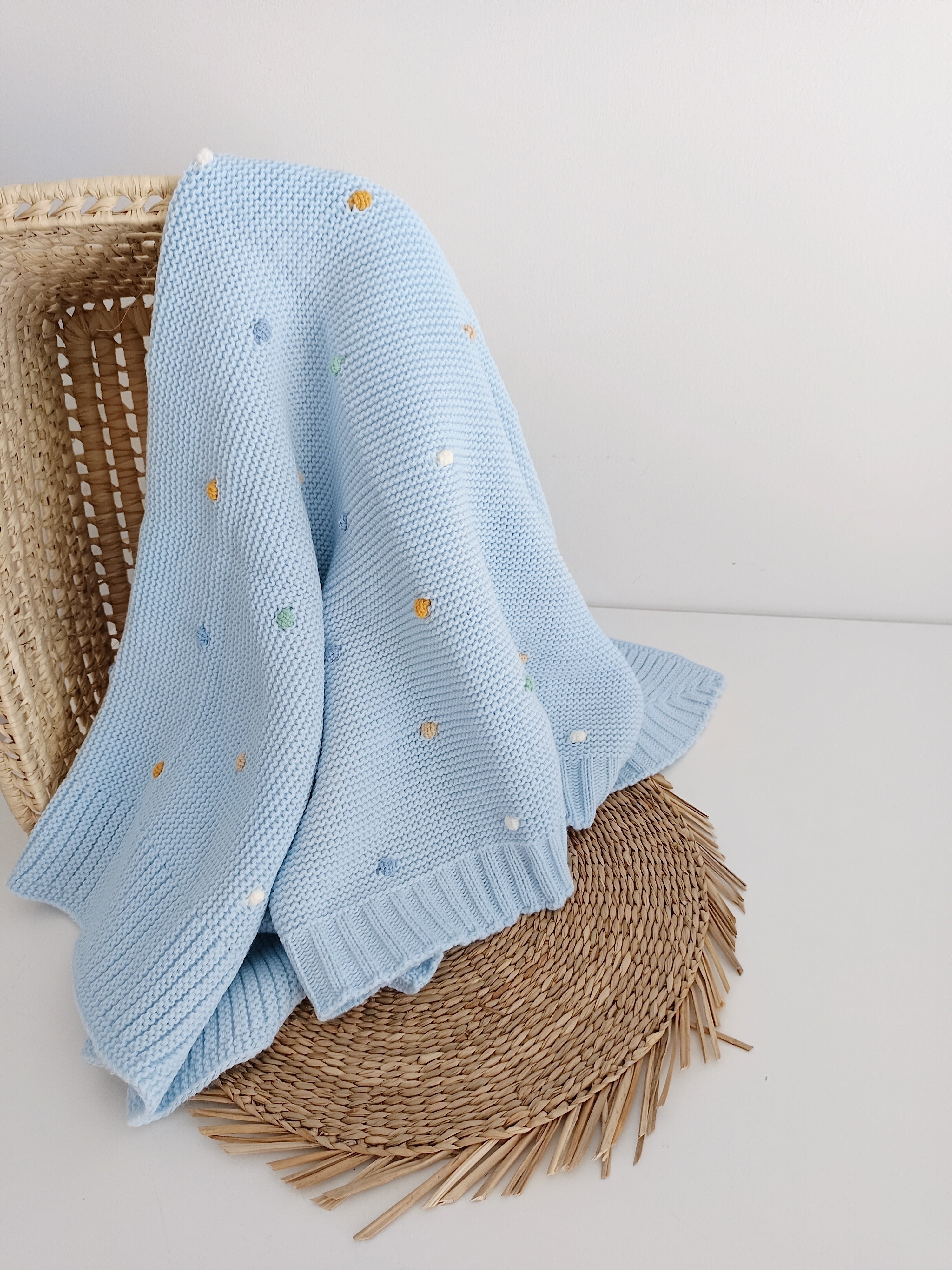 Manta de Malha para Bebé Pompons Coloridos várias cores