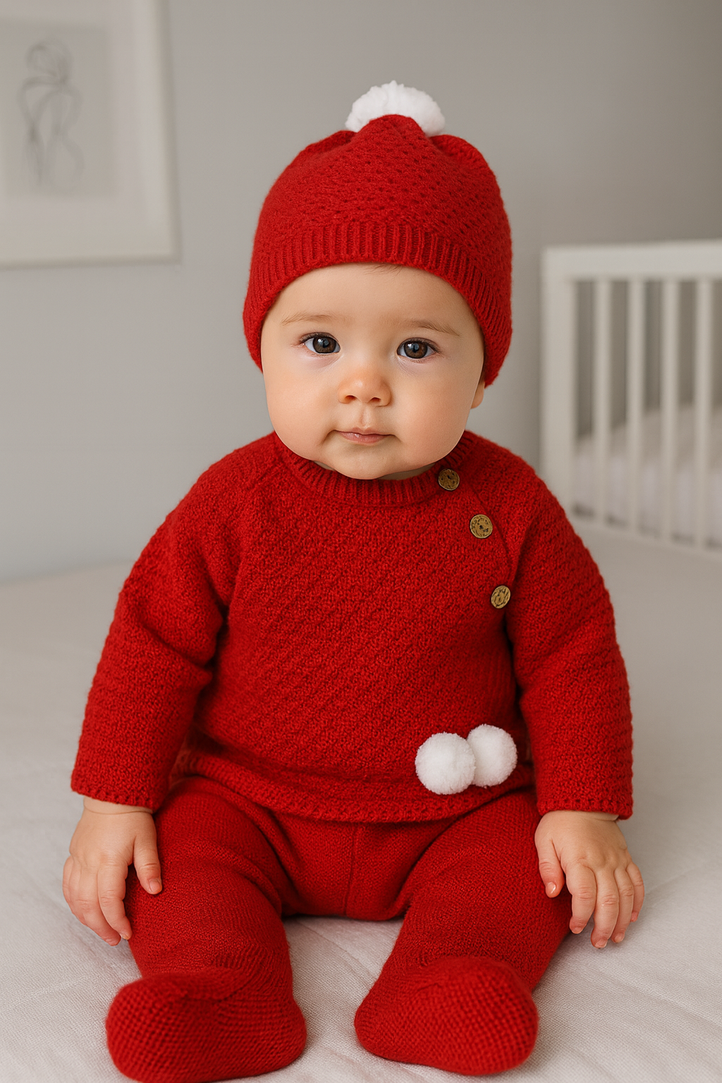 Conjunto de Malha com Dois Pompons de lado Vermelho