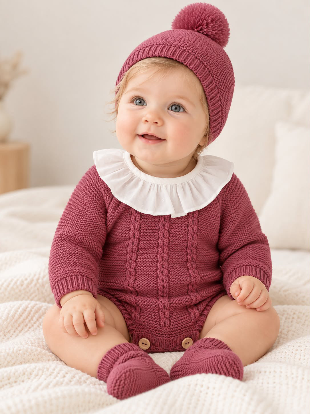 Fofo de Malha com Gola e Gorro Pompom