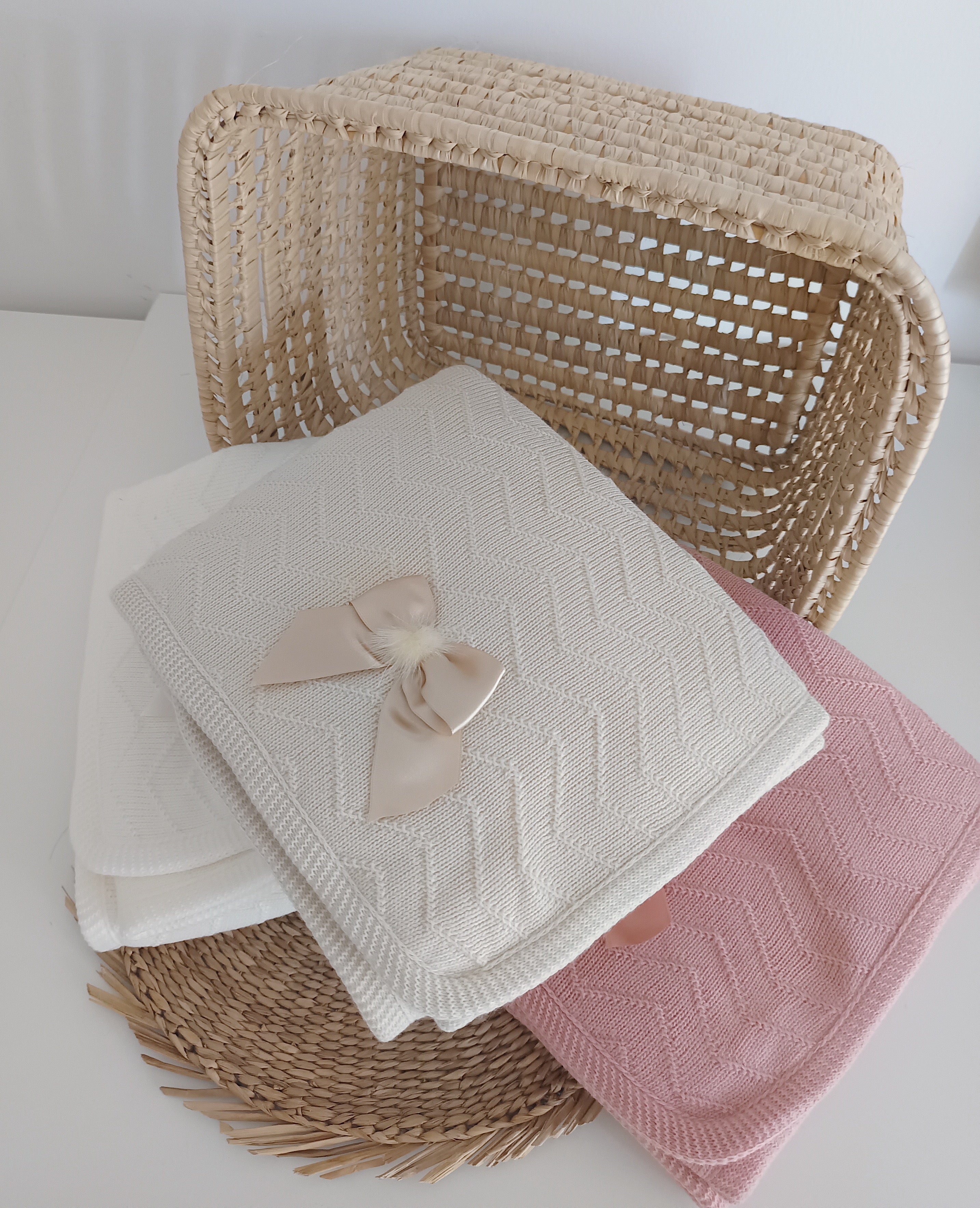 Manta de Malha forrada para Bebé Laço com pelinho