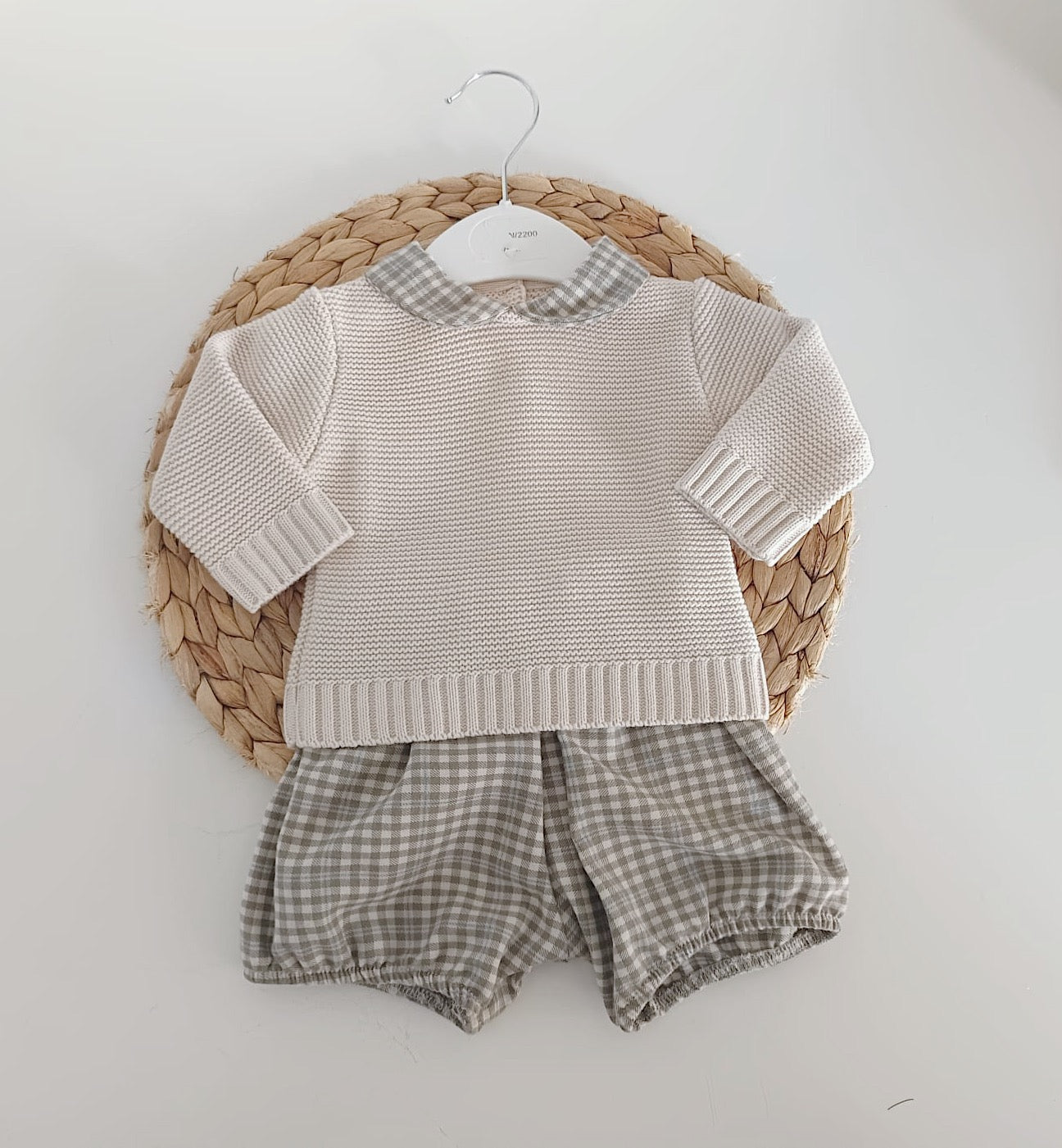Calções com camisola de Malha Xadrez Areia
